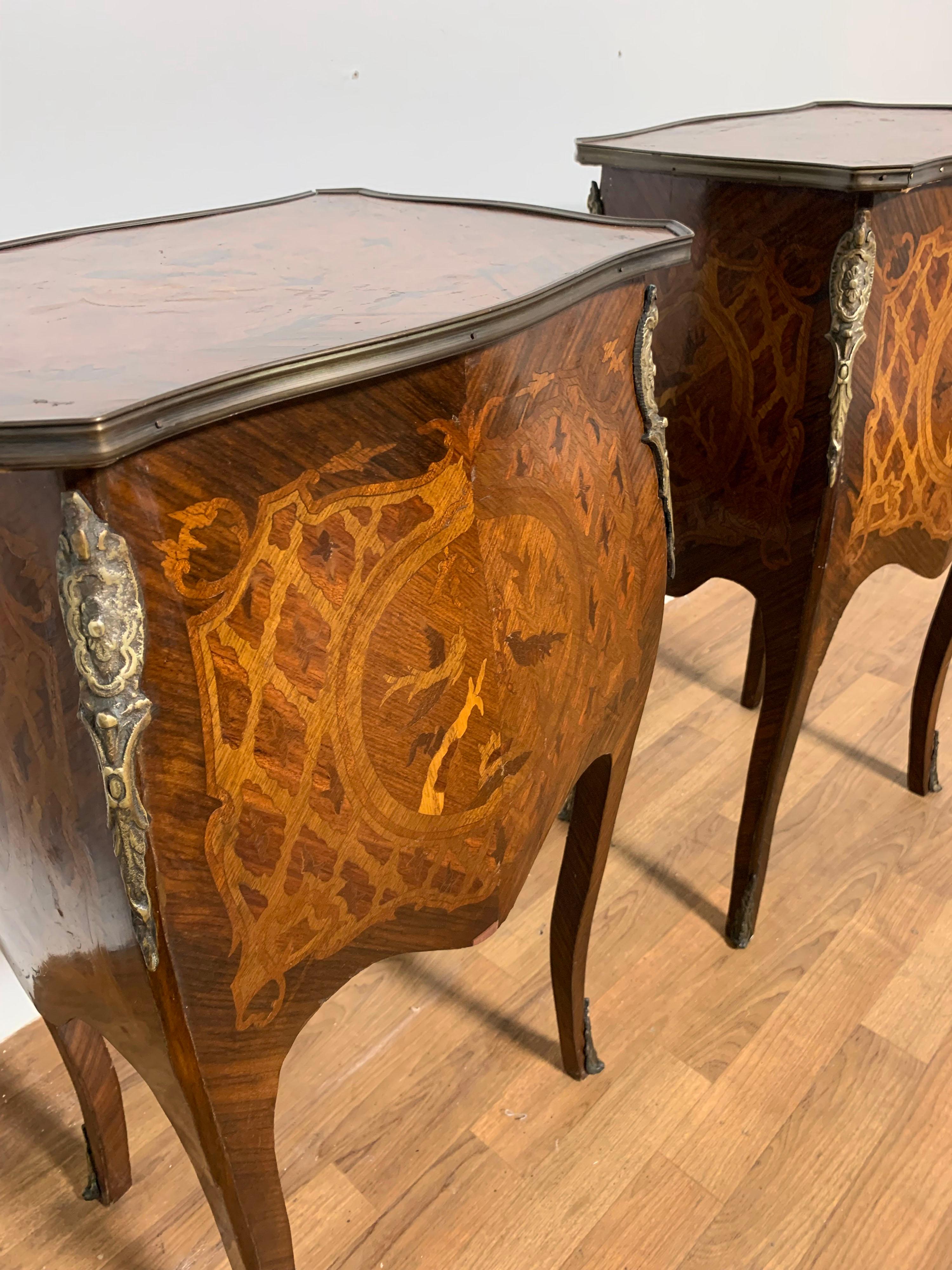 Pair of French Marquetry Commodes or Side Table Chests, Ca. 1930s 6
