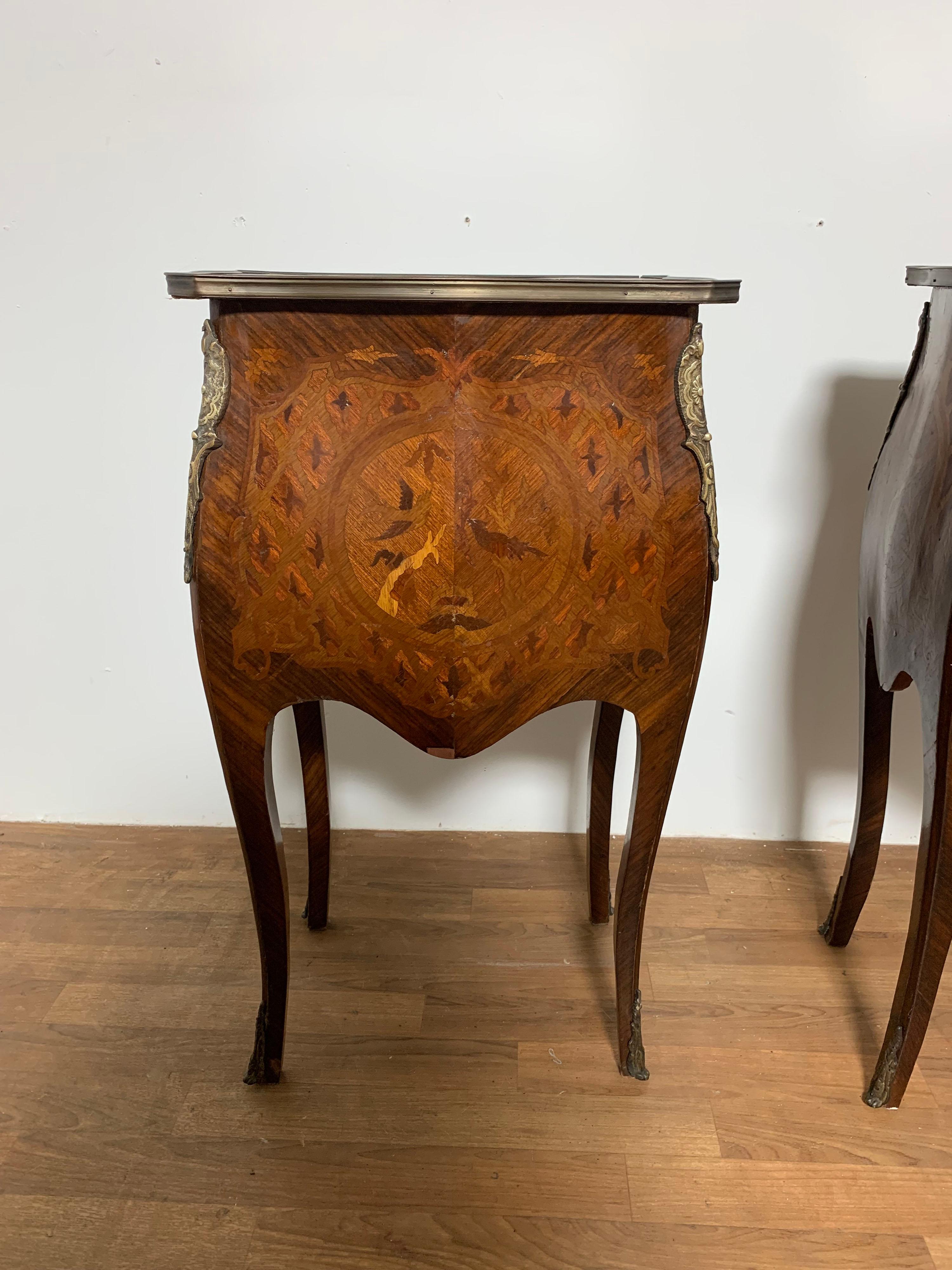 Pair of French Marquetry Commodes or Side Table Chests, Ca. 1930s 7