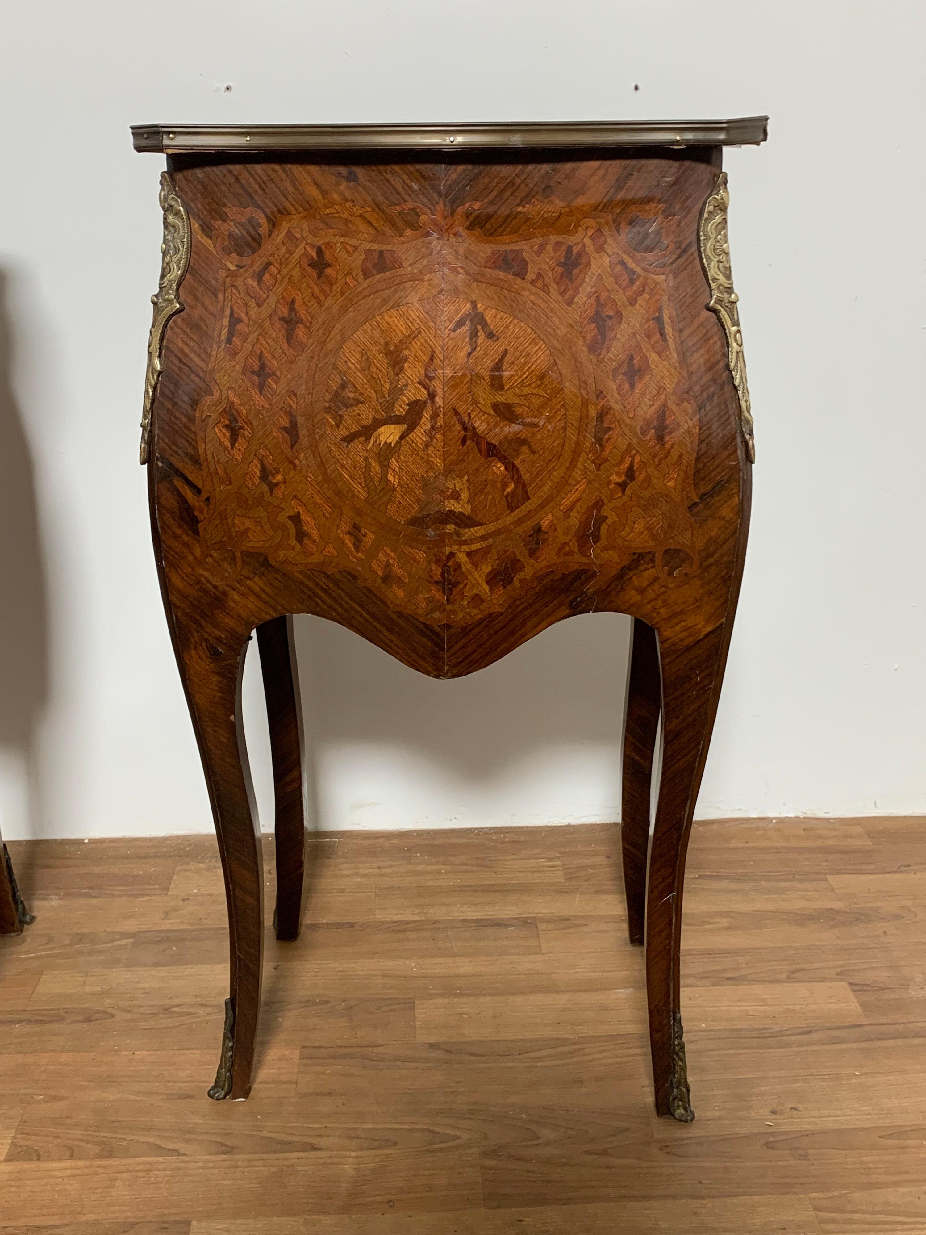 Pair of French Marquetry Commodes or Side Table Chests, Ca. 1930s 8