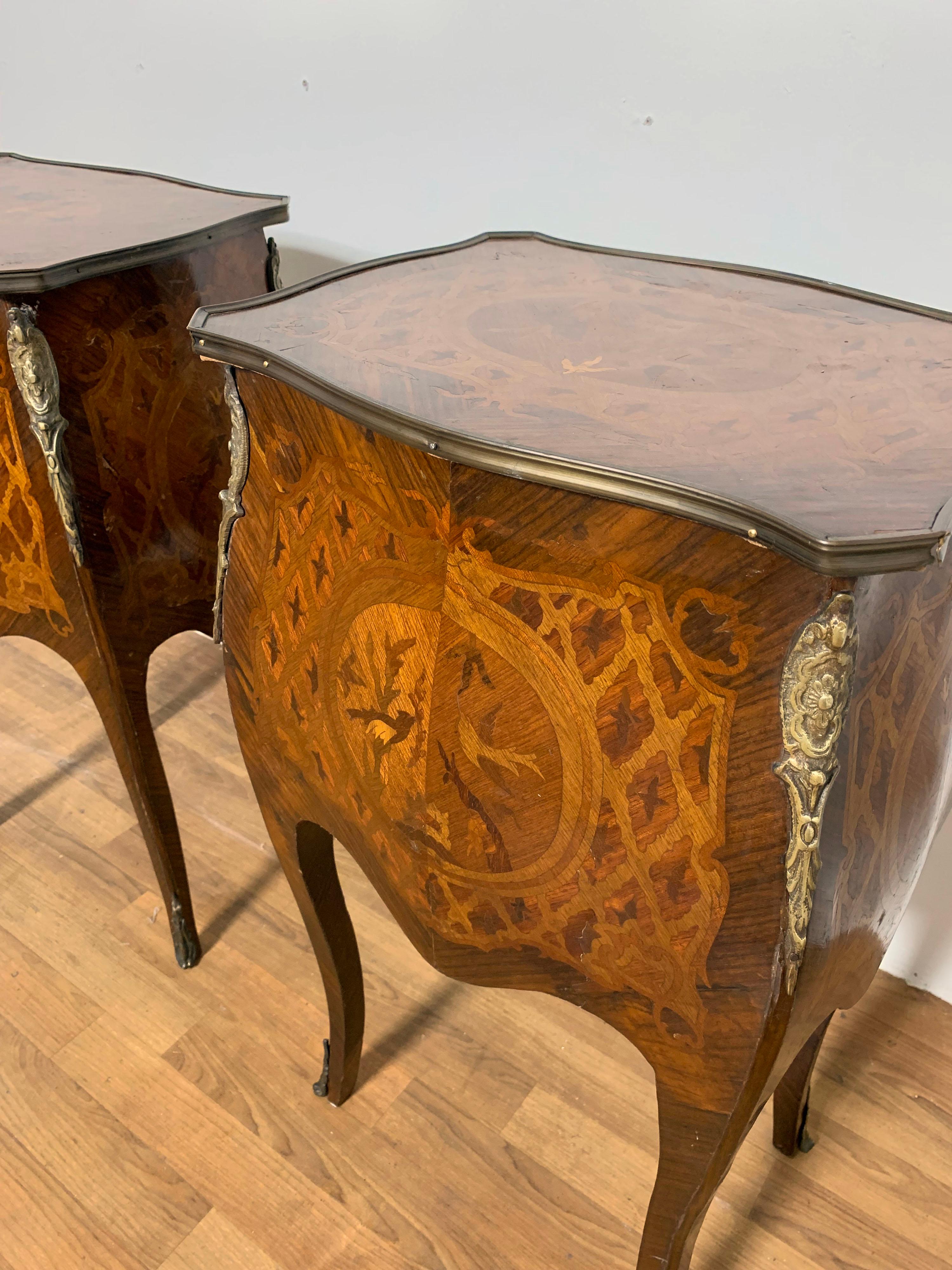Pair of French Marquetry Commodes or Side Table Chests, Ca. 1930s 9