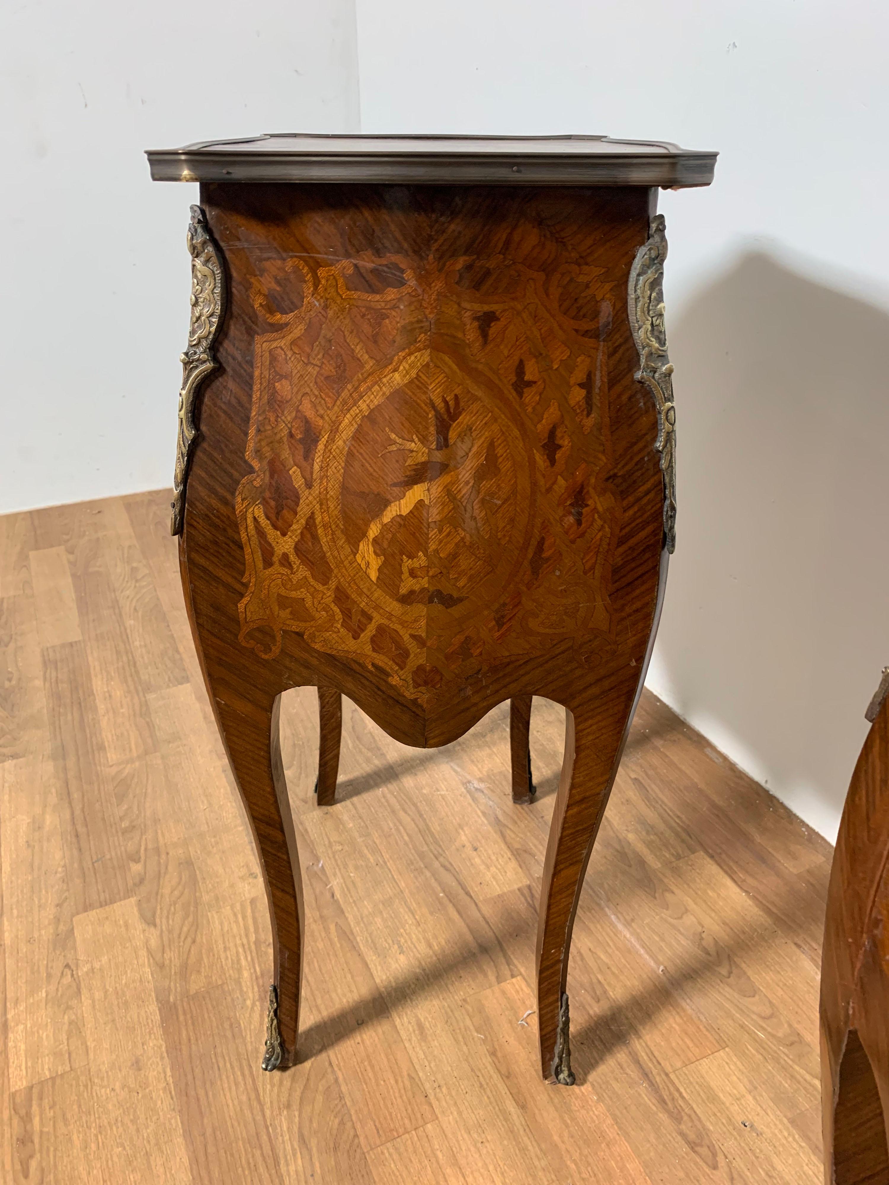 Pair of French Marquetry Commodes or Side Table Chests, Ca. 1930s 3