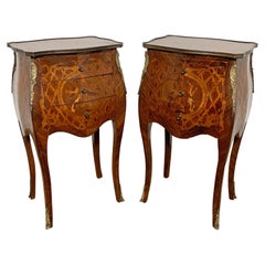 Pair of French Marquetry Commodes or Side Table Chests, Ca. 1930s