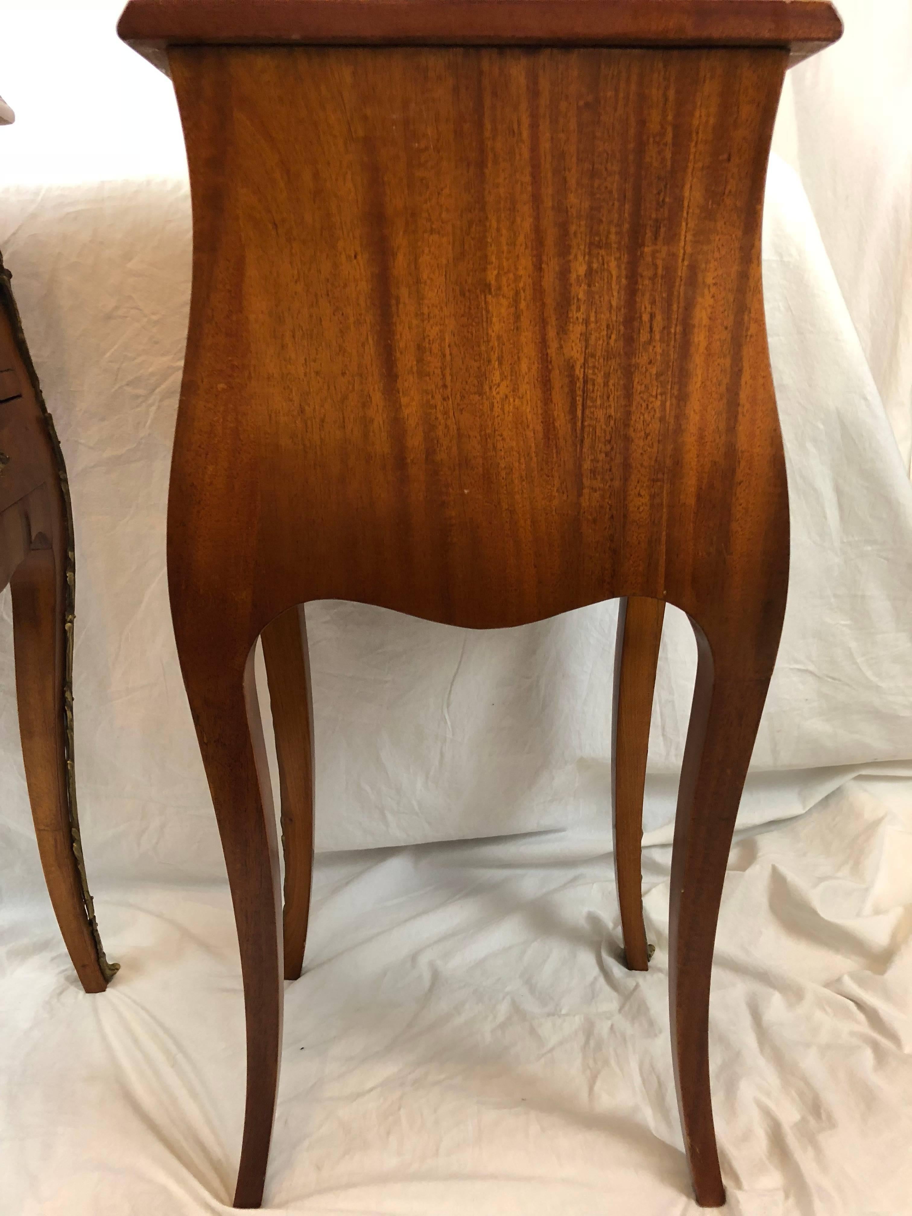 Pair of French Marquetry Inlaid Side Tables, Nightstands, Ormolu, circa 1930 3