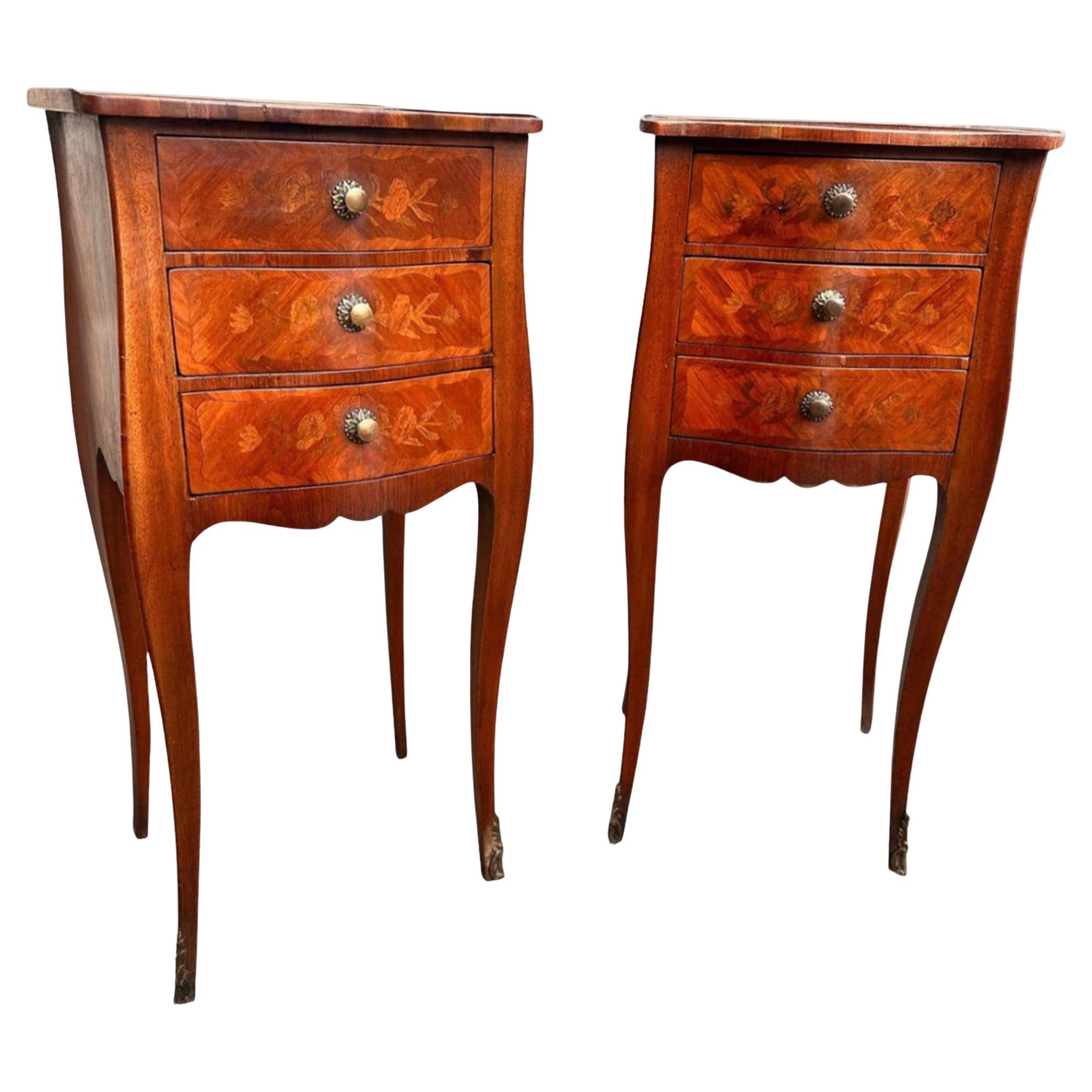 Pair of French Marquetry Kingwood Bedside/Side Tables