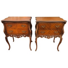 Vintage Pair of French Marquetry Louis XV Style Nightstands
