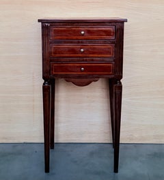 Pair of French Marquetry Nightstands with Three Drawers and Bronze Hardware