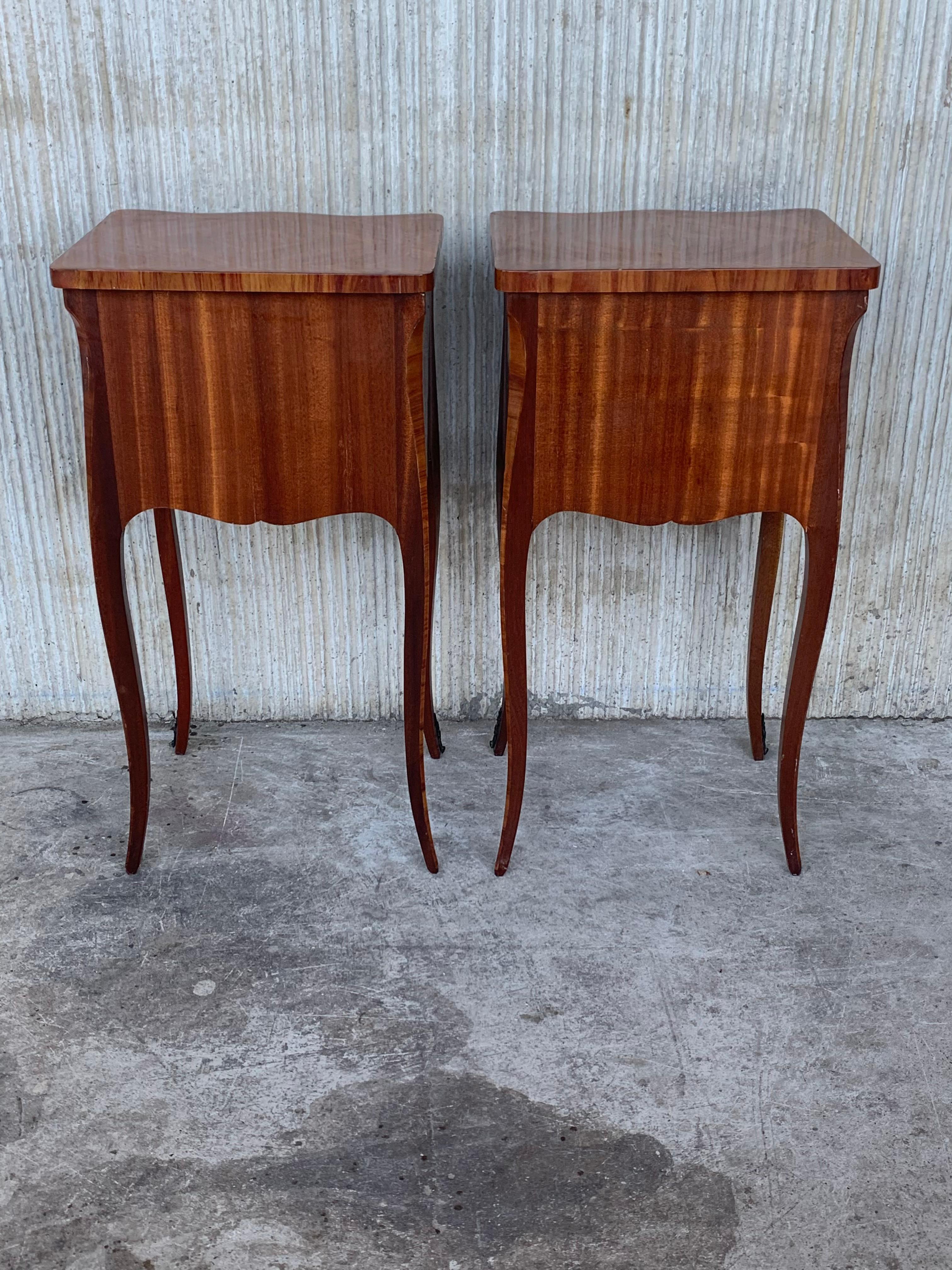 Pair of French Marquetry Nightstands with Two Drawers and Bronze Hardware 1