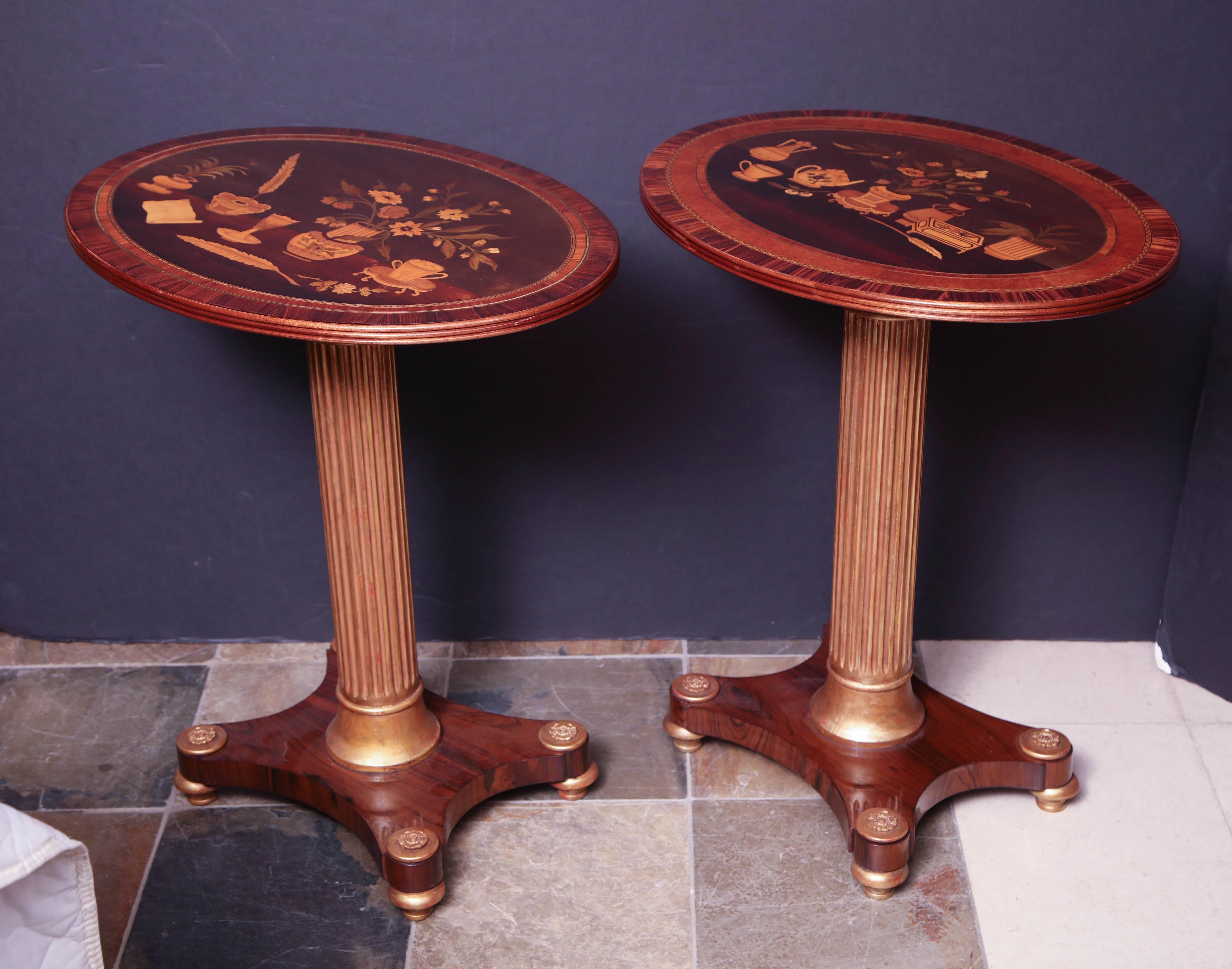 Pair of French Marquetry Side Table In Excellent Condition In Westwood, NJ