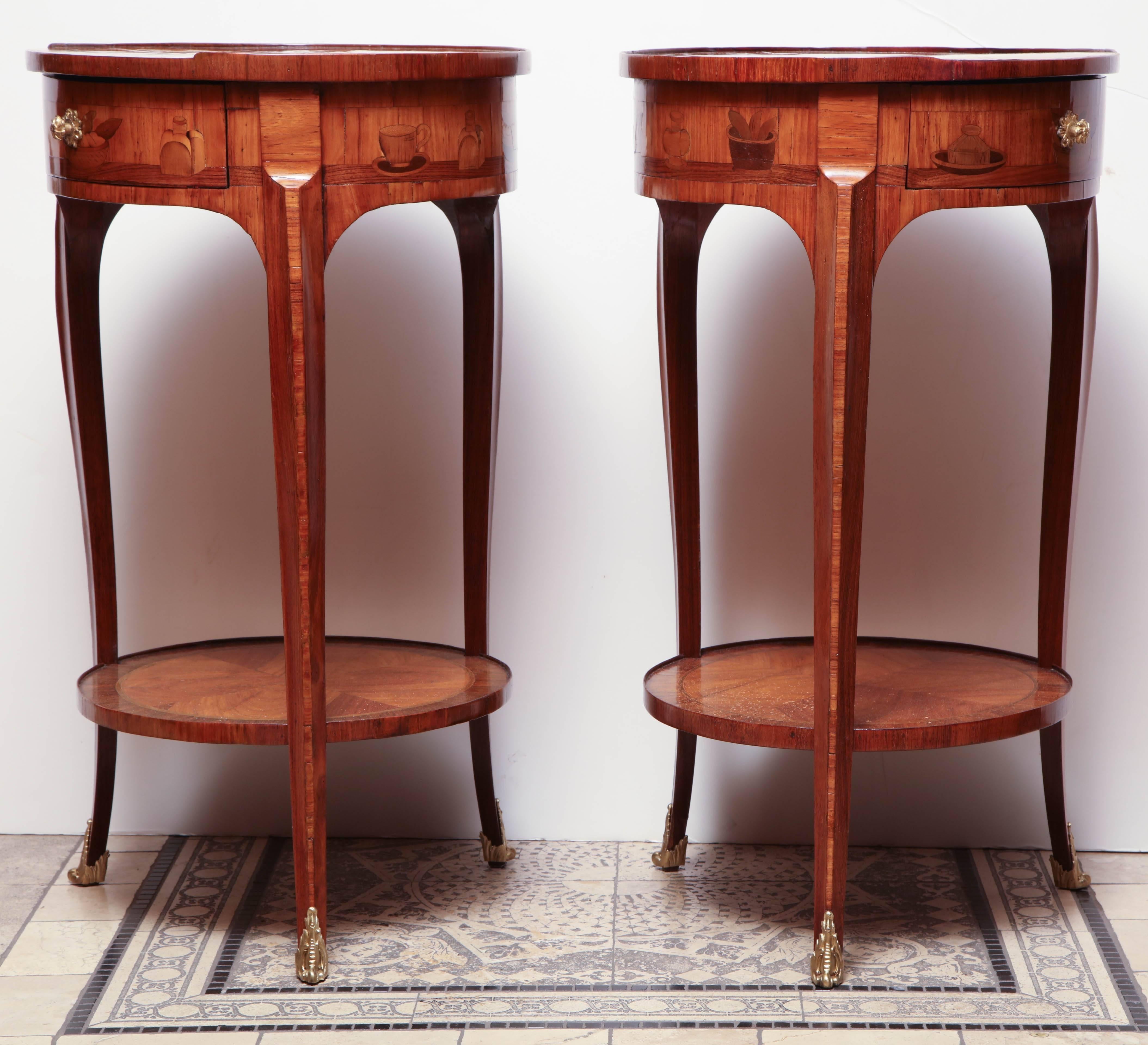 Pair of French Marquetry Side Table 1