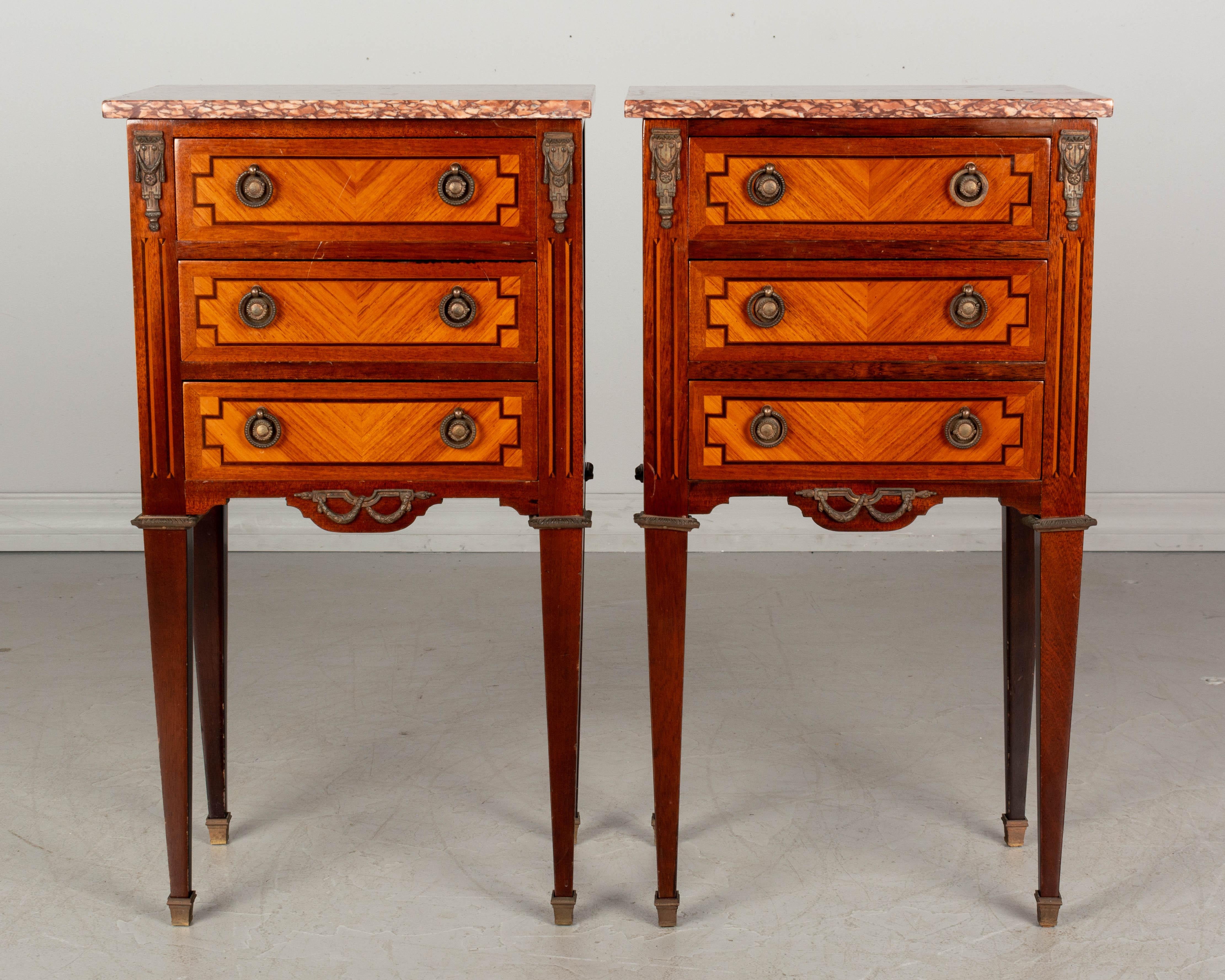 Louis XVI French Marquetry Side Tables or Nightstands Pair In Good Condition In Winter Park, FL