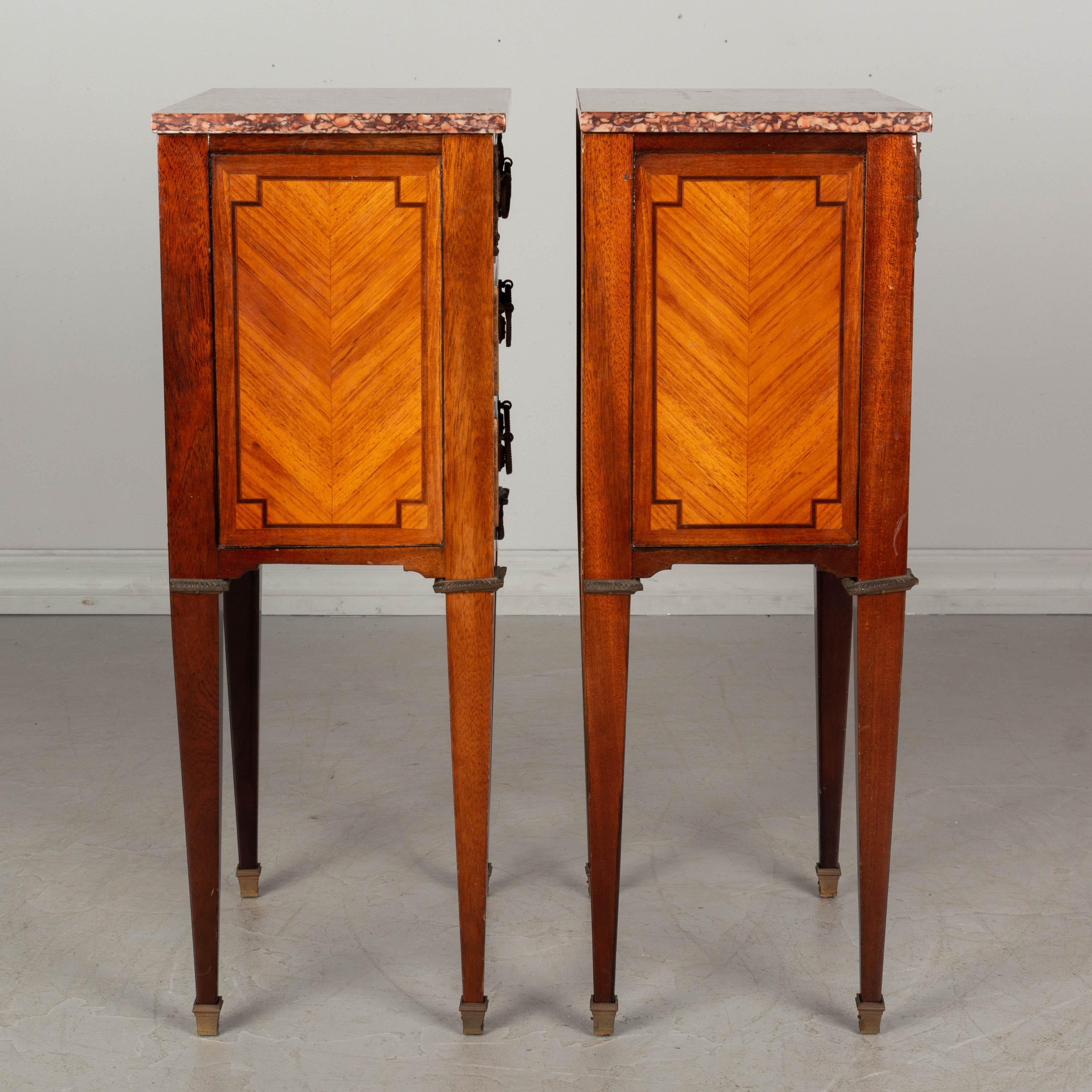 20th Century Louis XVI French Marquetry Side Tables or Nightstands Pair