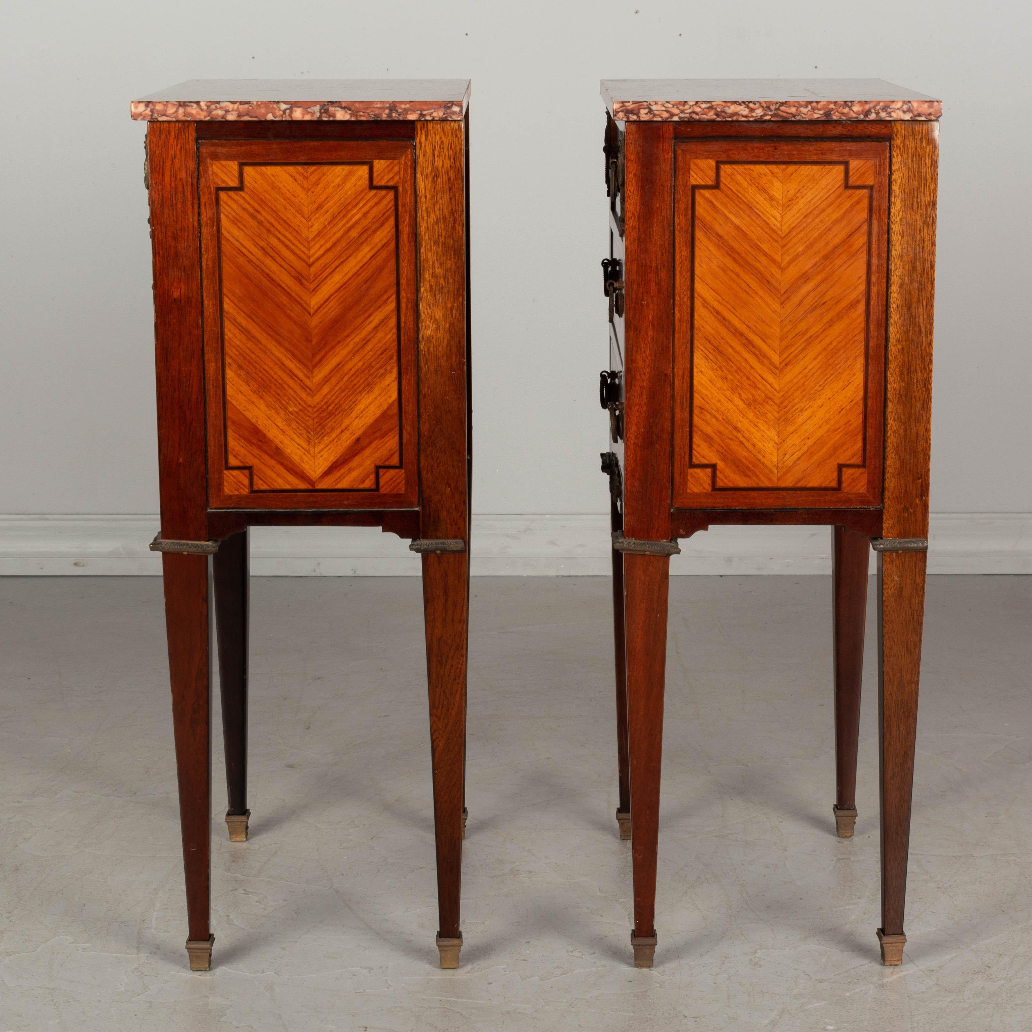 Mahogany Louis XVI French Marquetry Side Tables or Nightstands Pair