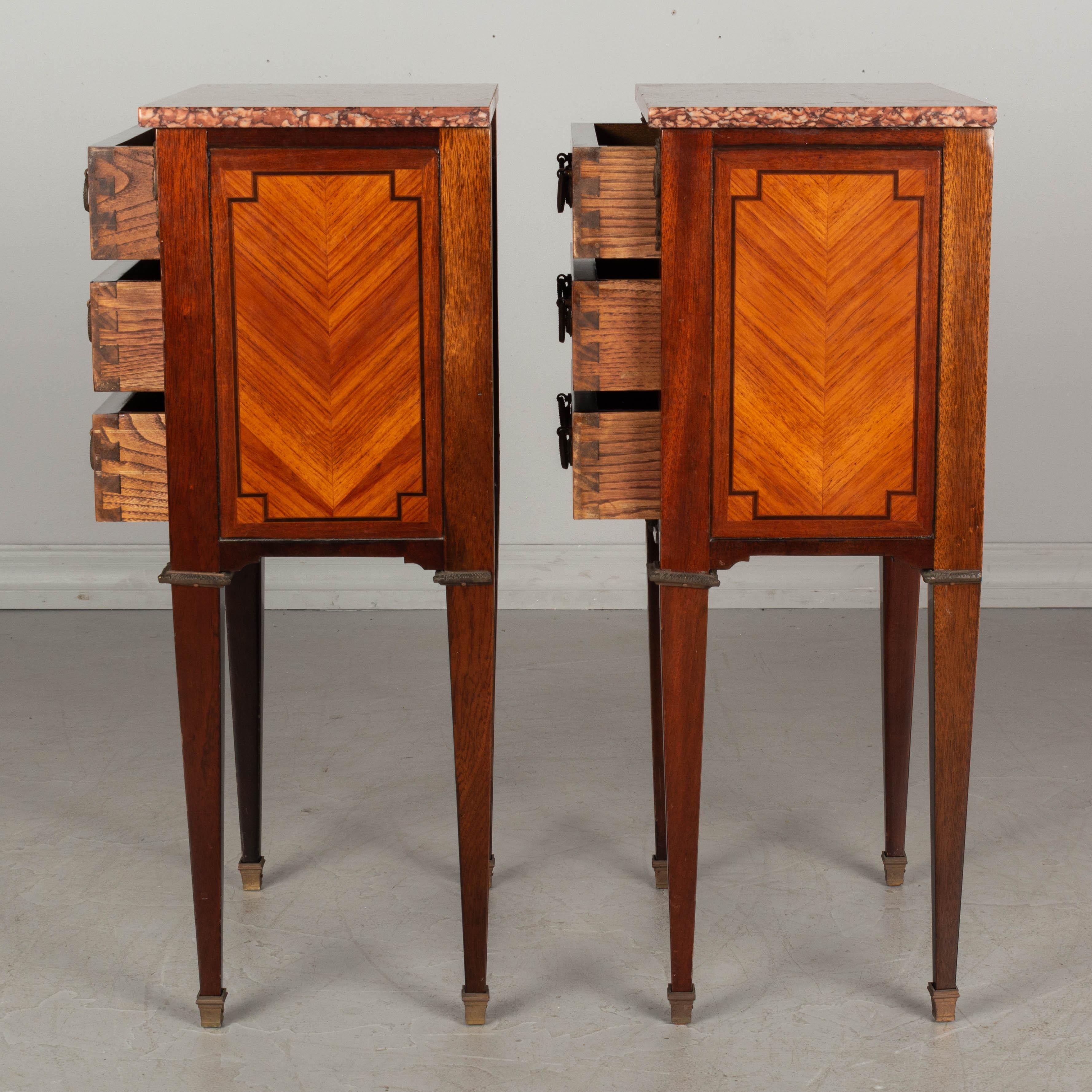 Louis XVI French Marquetry Side Tables or Nightstands Pair 1