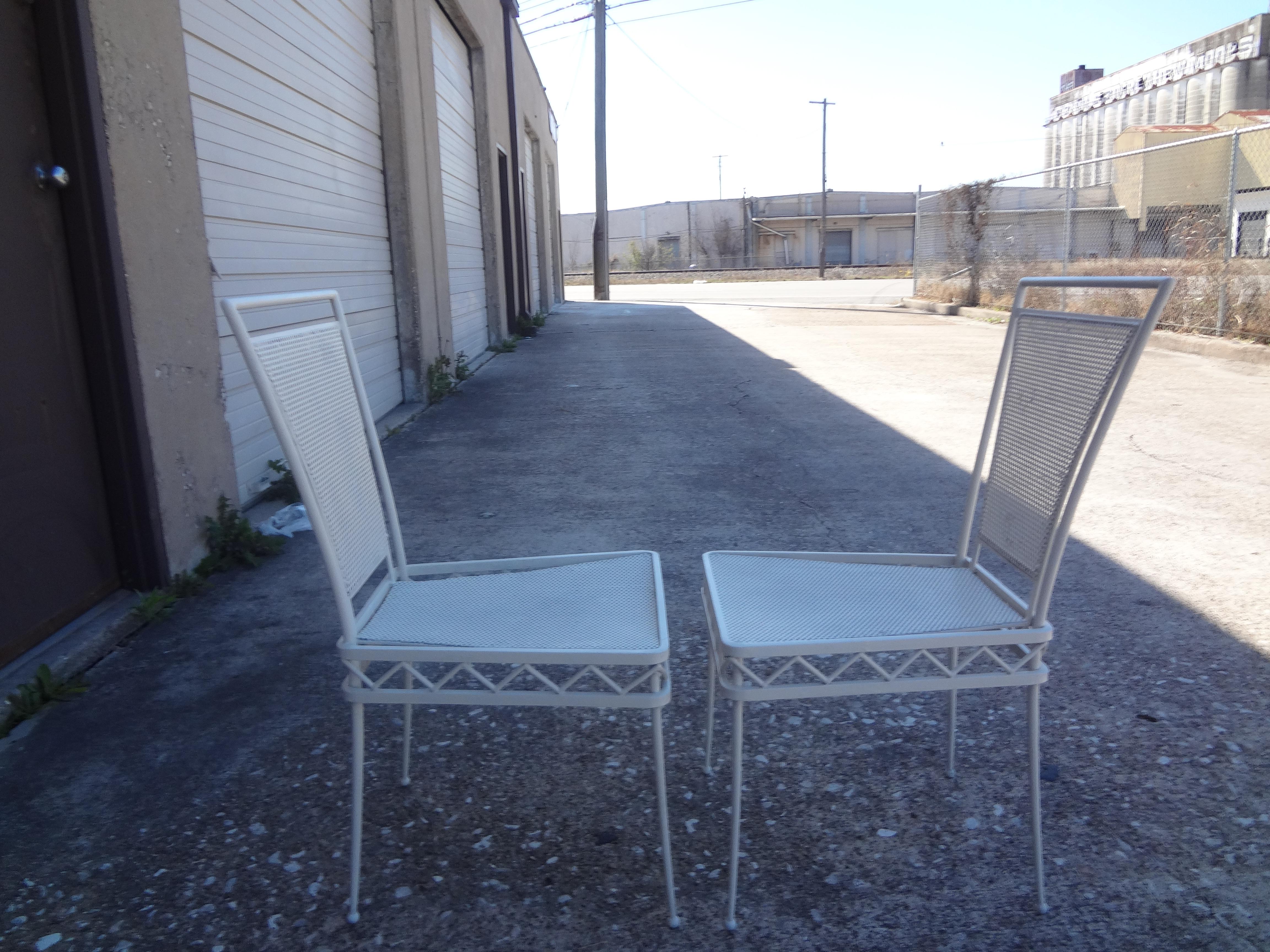 Pair of French Mathieu Matégot Style White Wrought Iron Chairs For Sale 5
