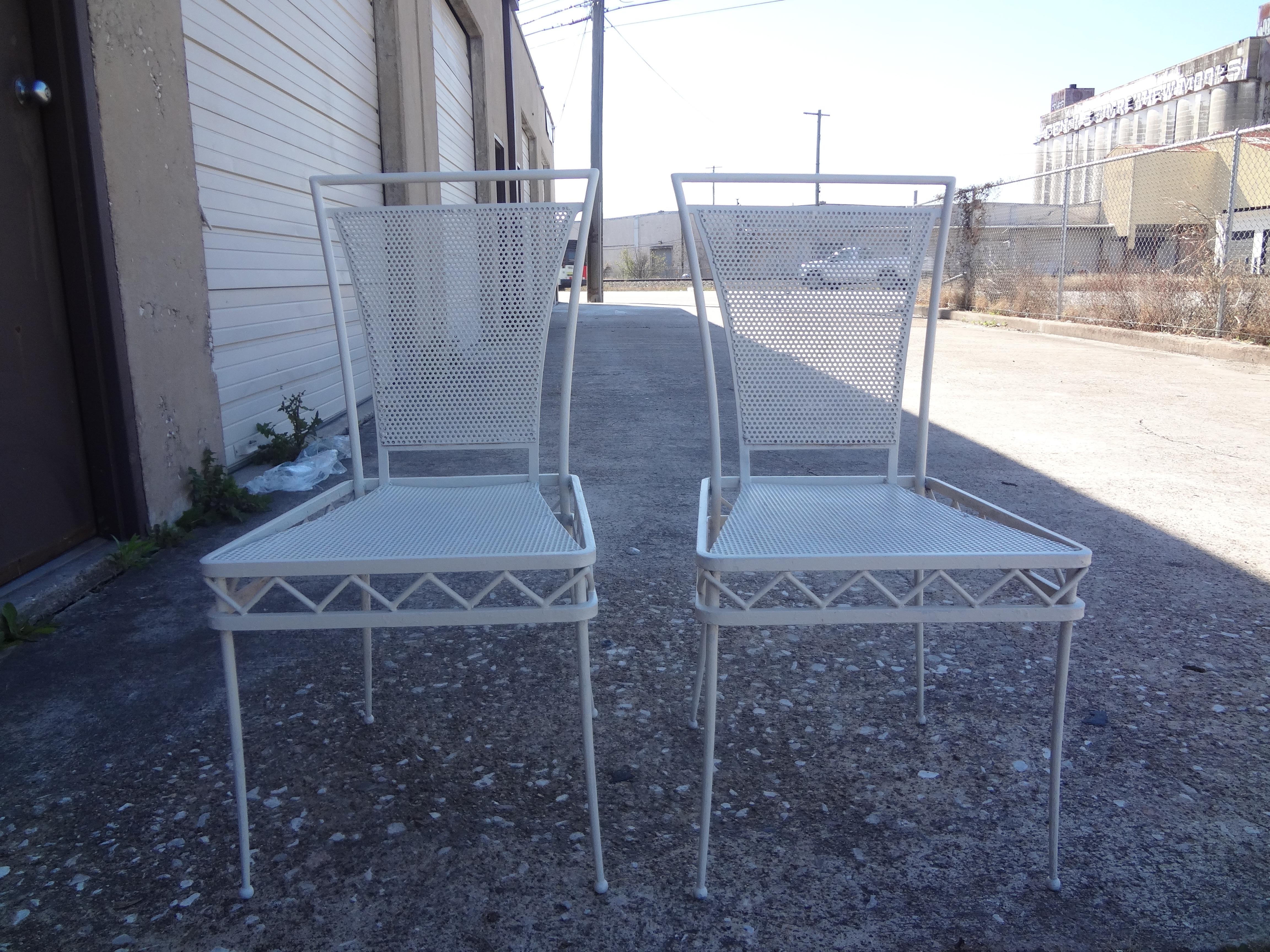 Mid-Century Modern Pair of French Mathieu Matégot Style White Wrought Iron Chairs For Sale