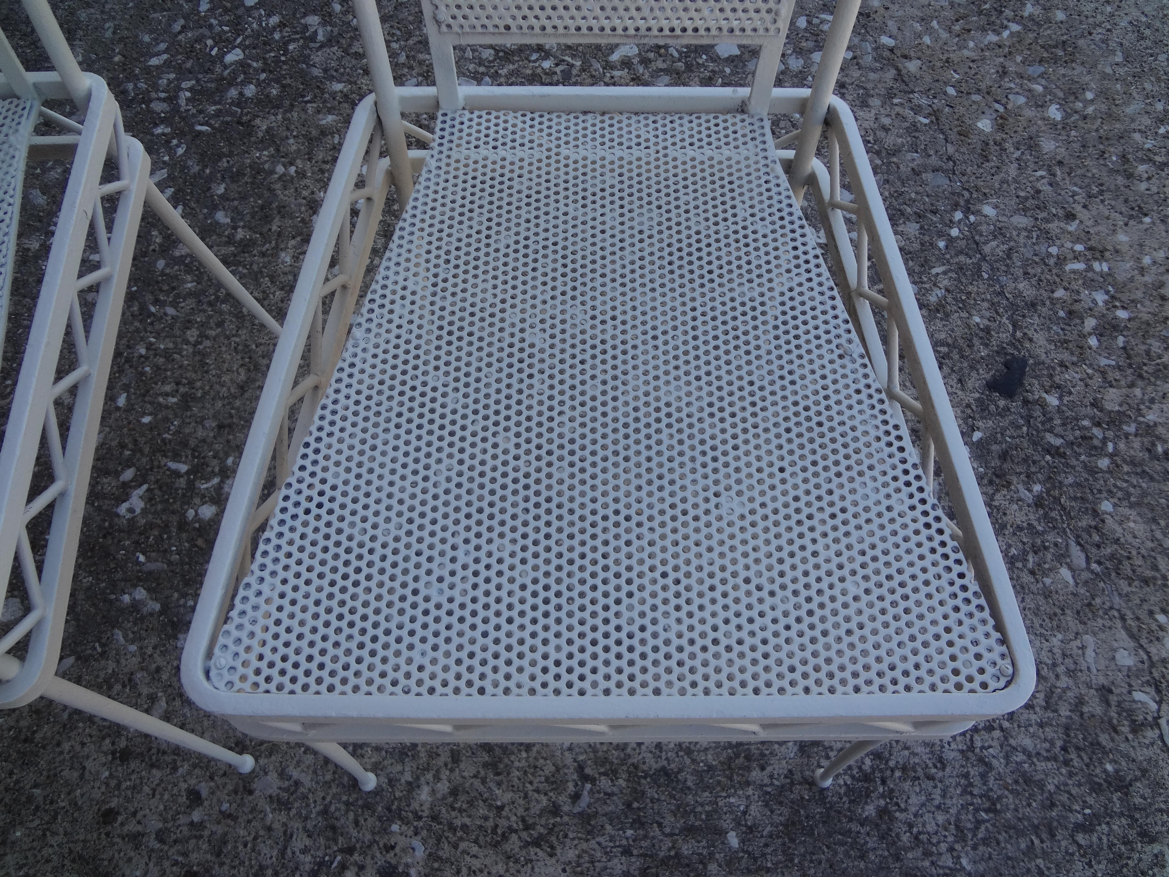Mid-20th Century Pair of French Mathieu Matégot Style White Wrought Iron Chairs For Sale