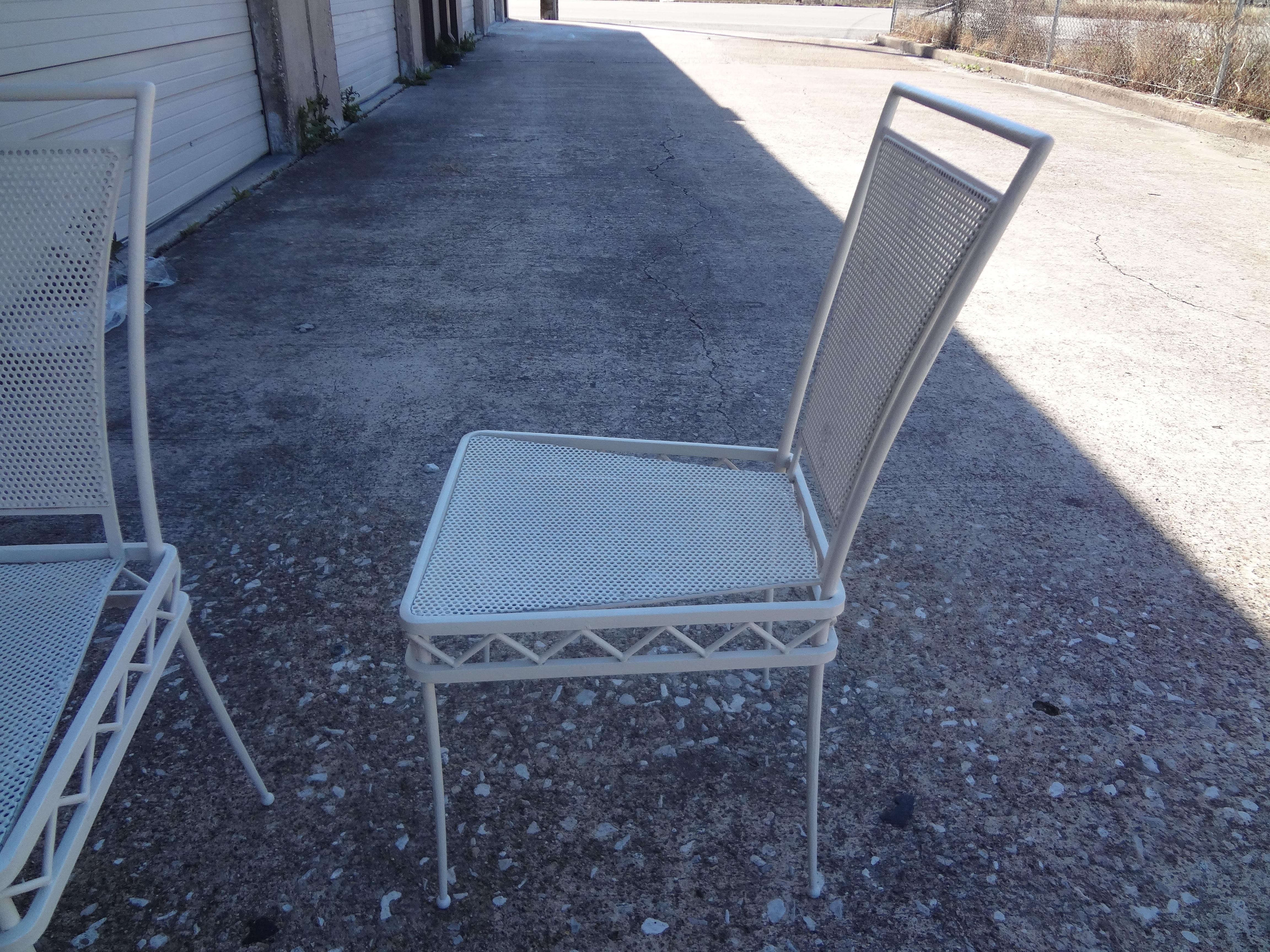 Pair of French Mathieu Matégot Style White Wrought Iron Chairs For Sale 1