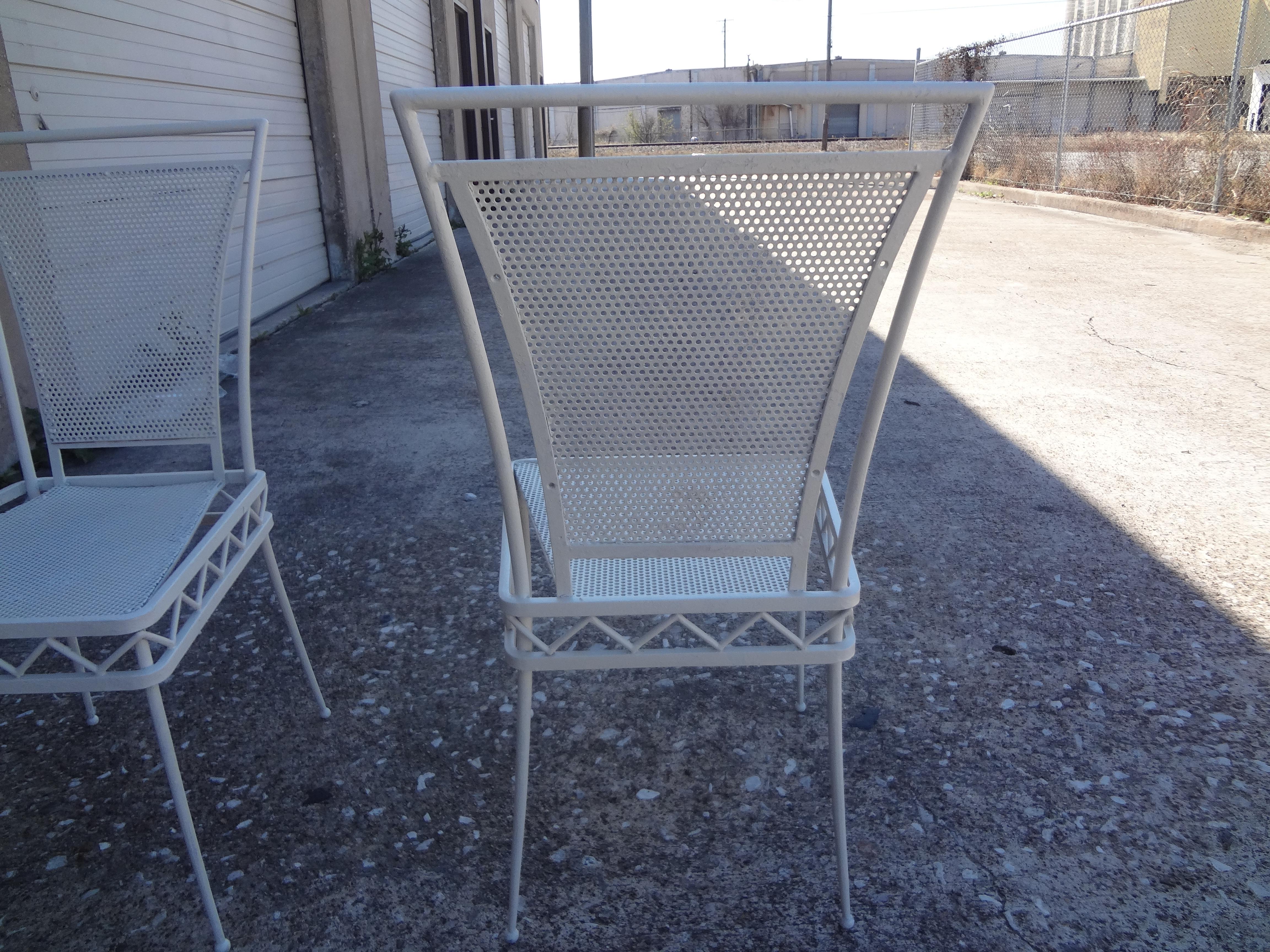 Pair of French Mathieu Matégot Style White Wrought Iron Chairs For Sale 3
