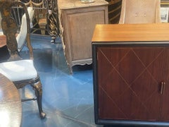 Pair of French MCM Brass Inlaid Mahogany and Ebony Side Cabinets