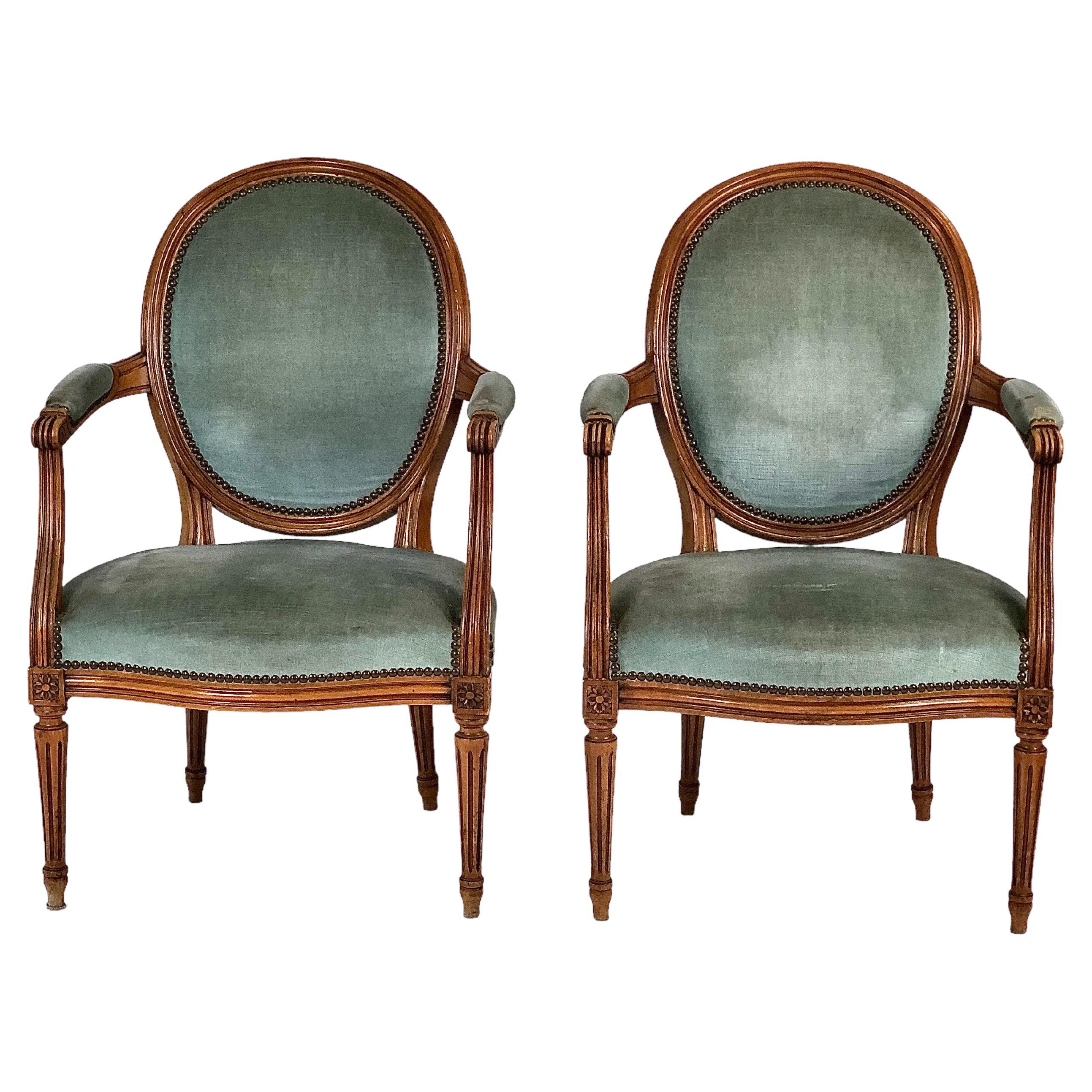 Pair of French Louis XVI Medaillon Back Armchairs