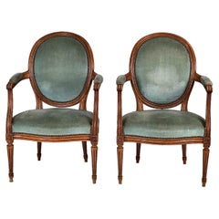 Pair of French Louis XVI Medaillon Back Armchairs