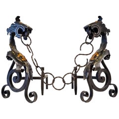 Pair of French Medieval Style Dragon Andirons