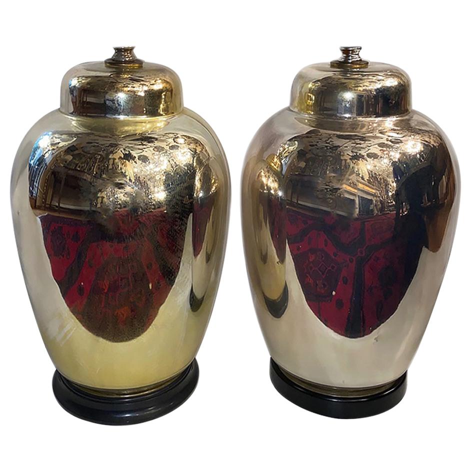 Pair of French Mercury Glass Table Lamps For Sale