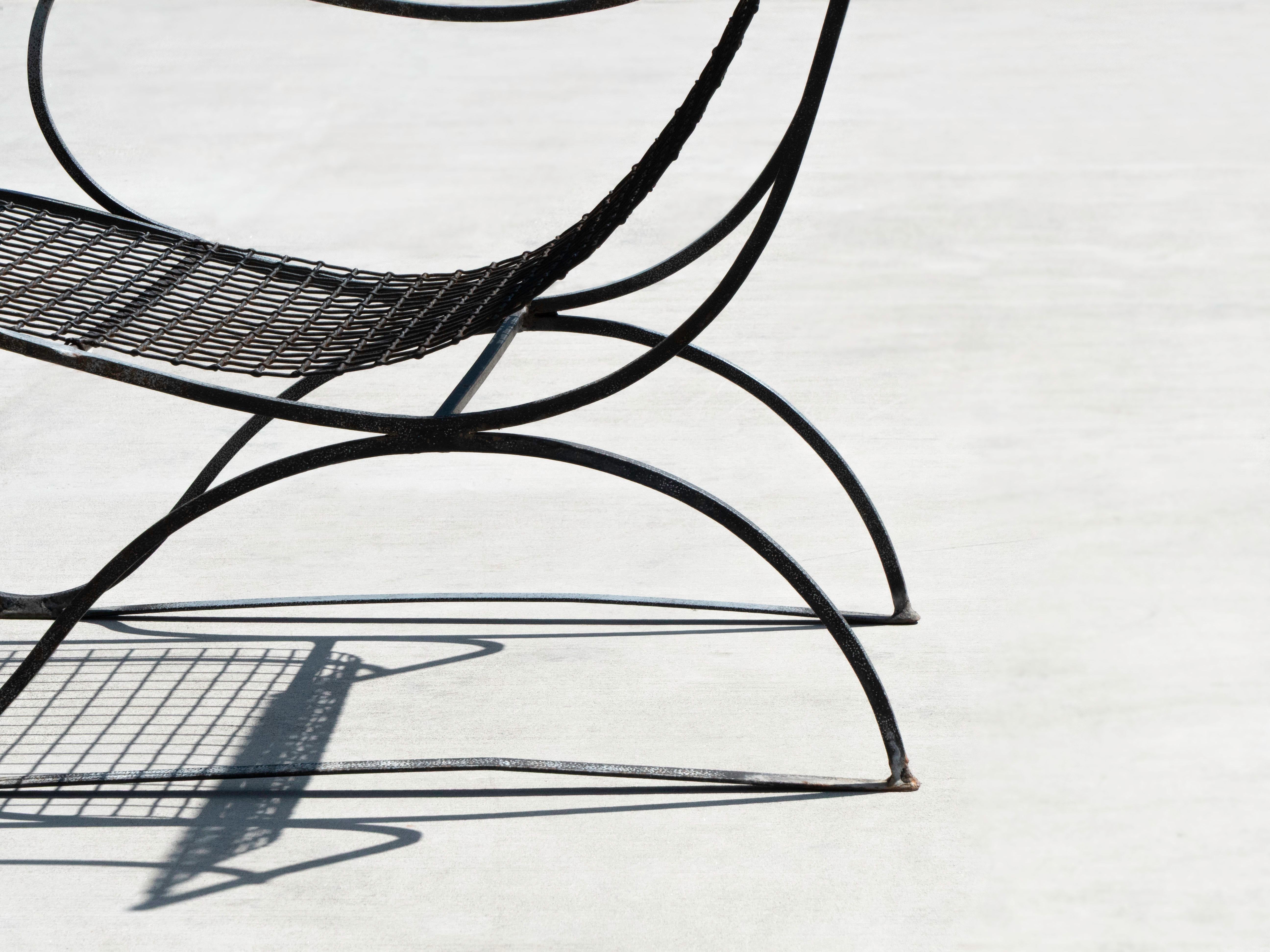 Pair of French, Mesh Iron Lounge Chaises in the Manner of Jean Royère, 1940s For Sale 8