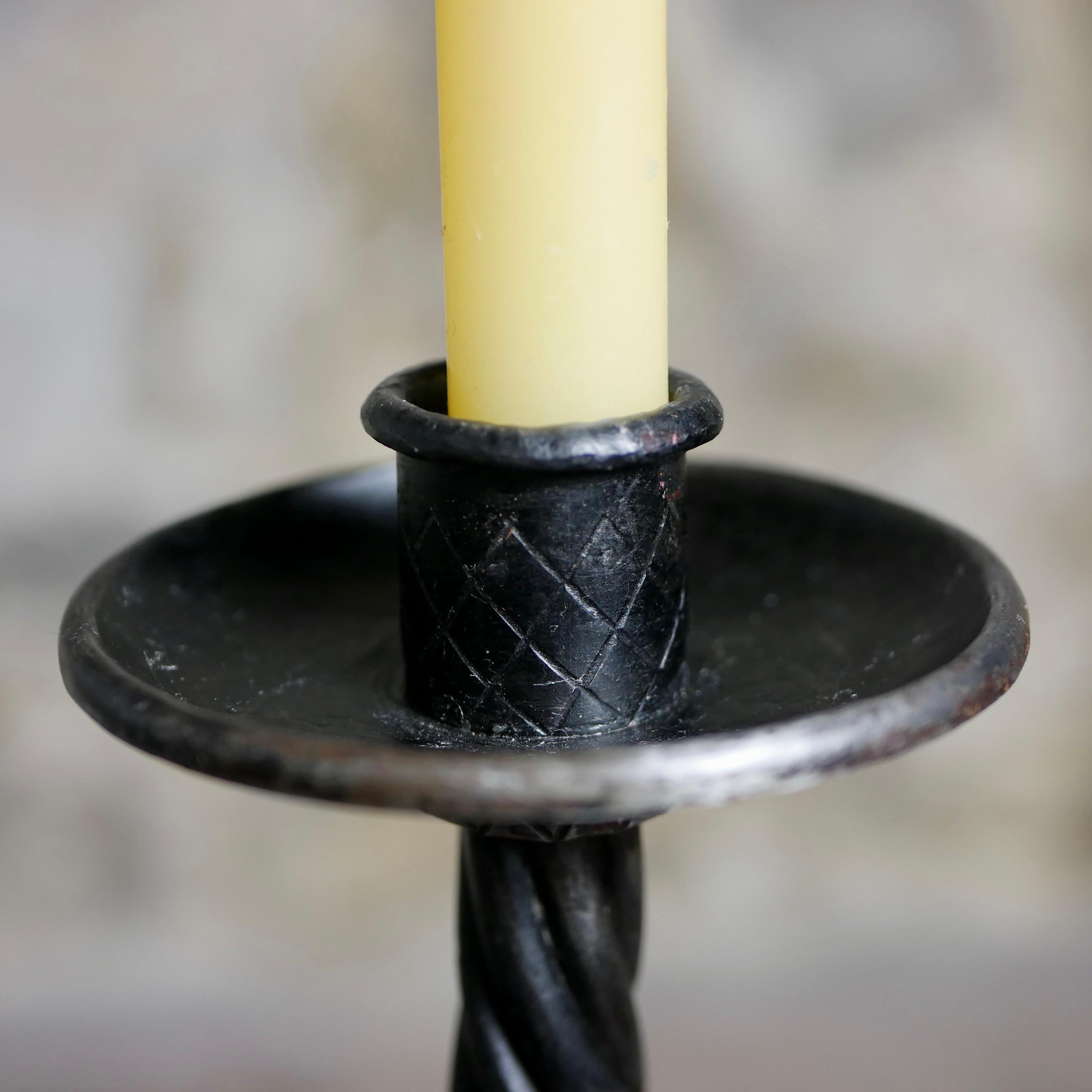 Metal Pair of French metal brutalist candlesticks from the 1980s For Sale