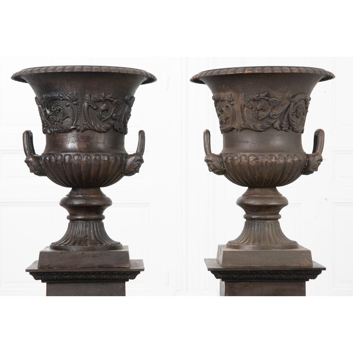 Other Pair of French Metal Urns on Pedestals