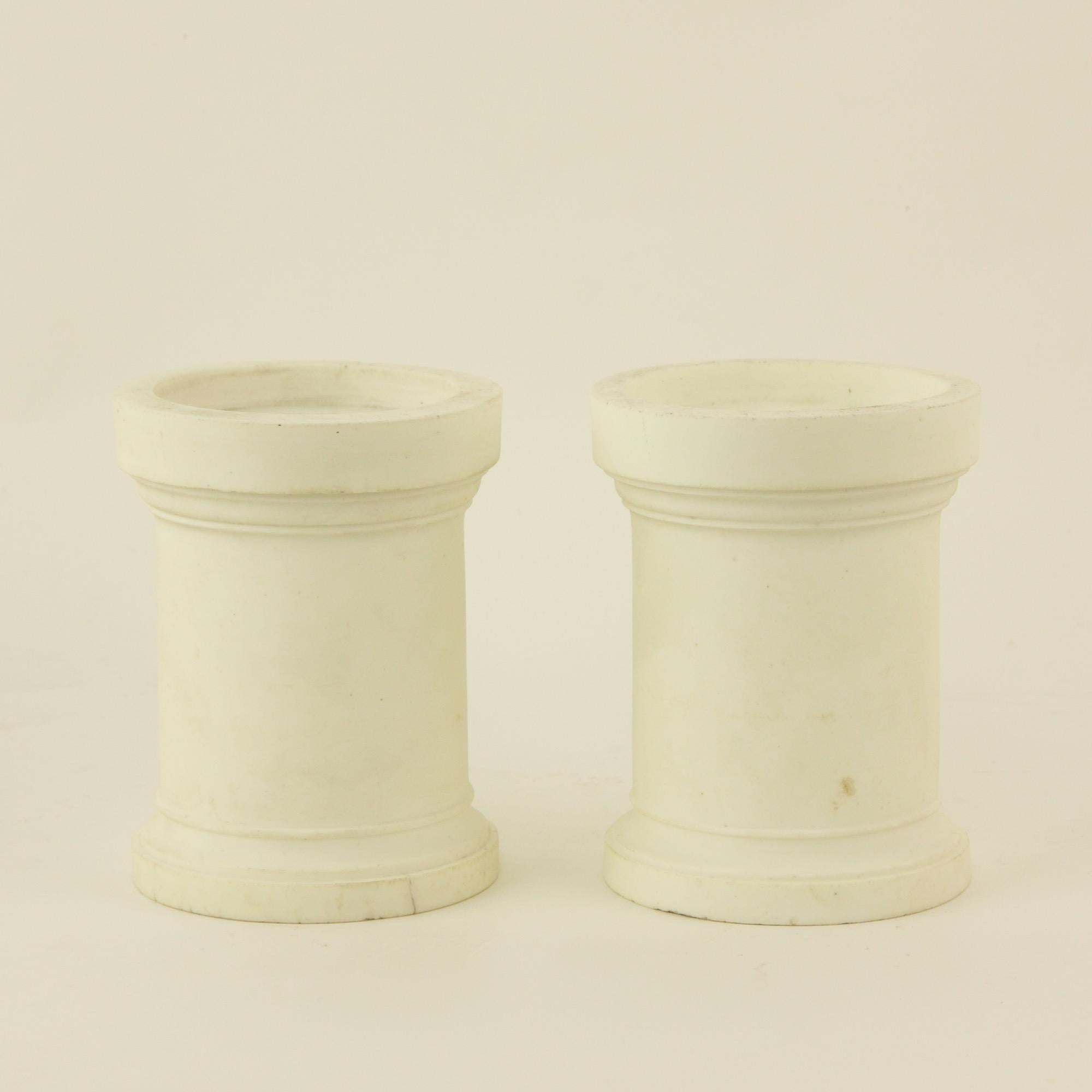 Pair of French Mid-18th Century Biscuit Porcelain Louis XV Vases and Pedestals For Sale 9