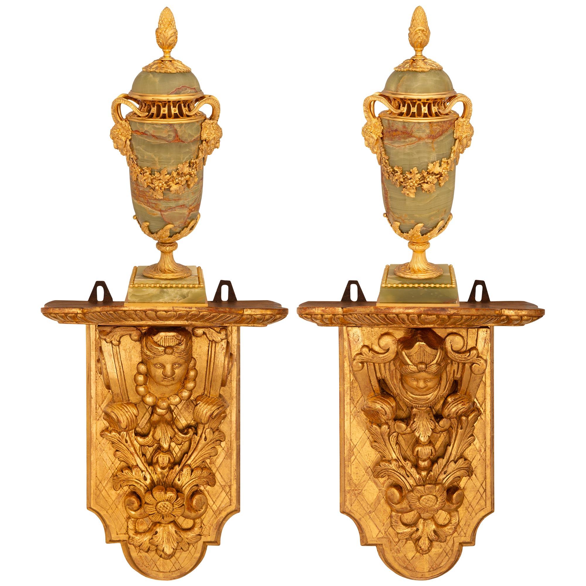 Louis XIV pair of French mid 18th century Regence Period Giltwood wall brackets For Sale