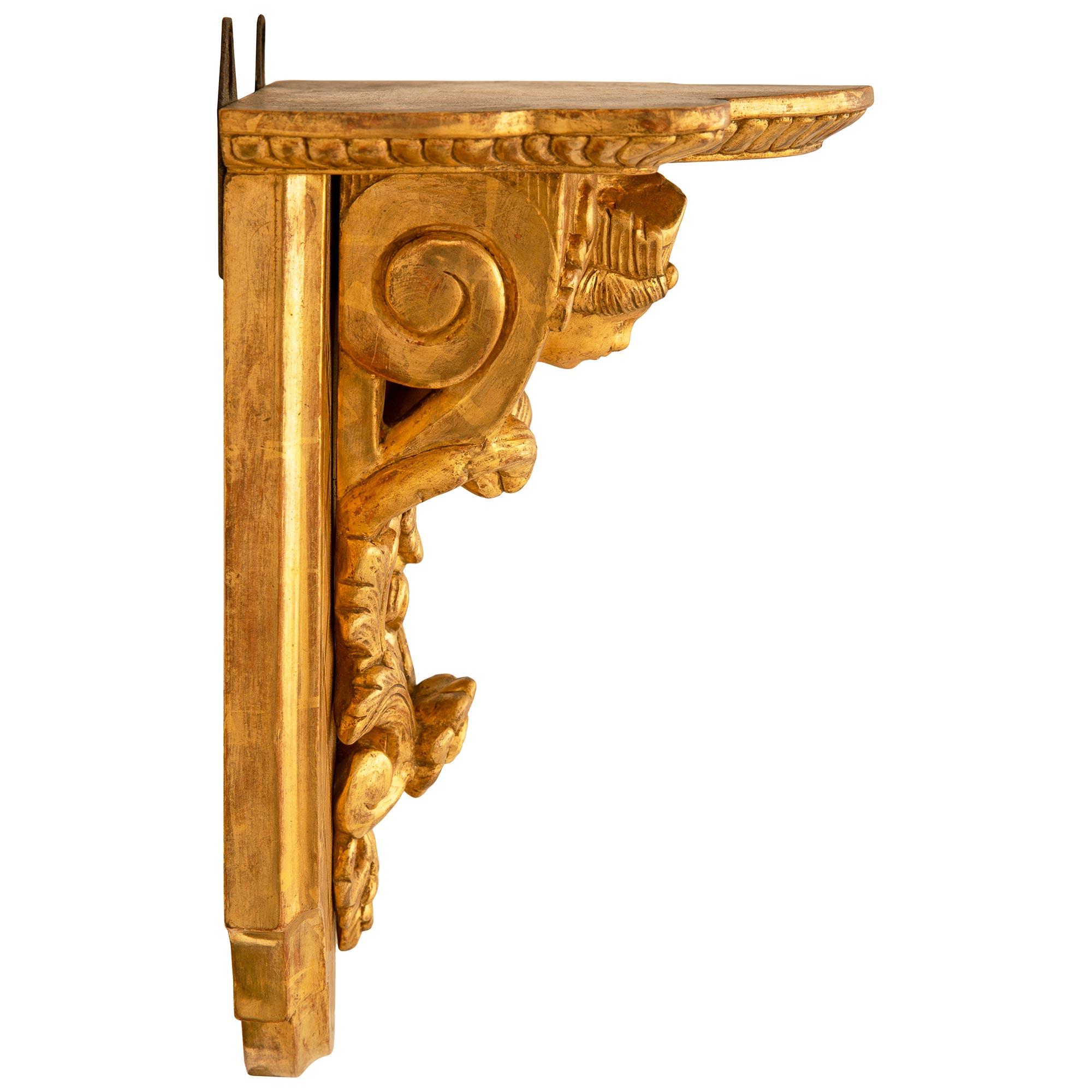 18th Century and Earlier pair of French mid 18th century Regence Period Giltwood wall brackets For Sale