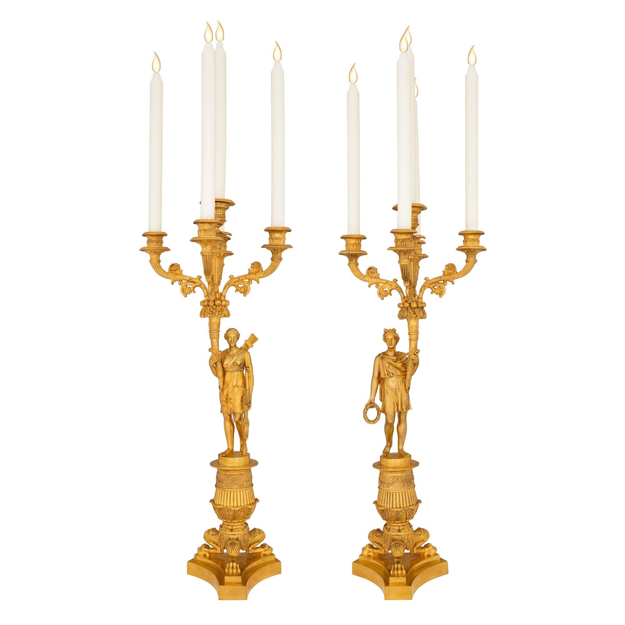 Pair of French Mid 19th Century Charles X Period Ormolu Candelabras For Sale