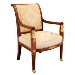 Pair of French Mid 19th Century Empire St. Mahogany and Ormolu Mounted Armchair