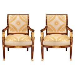 Pair of French Mid 19th Century Empire St. Mahogany and Ormolu Mounted Armchair