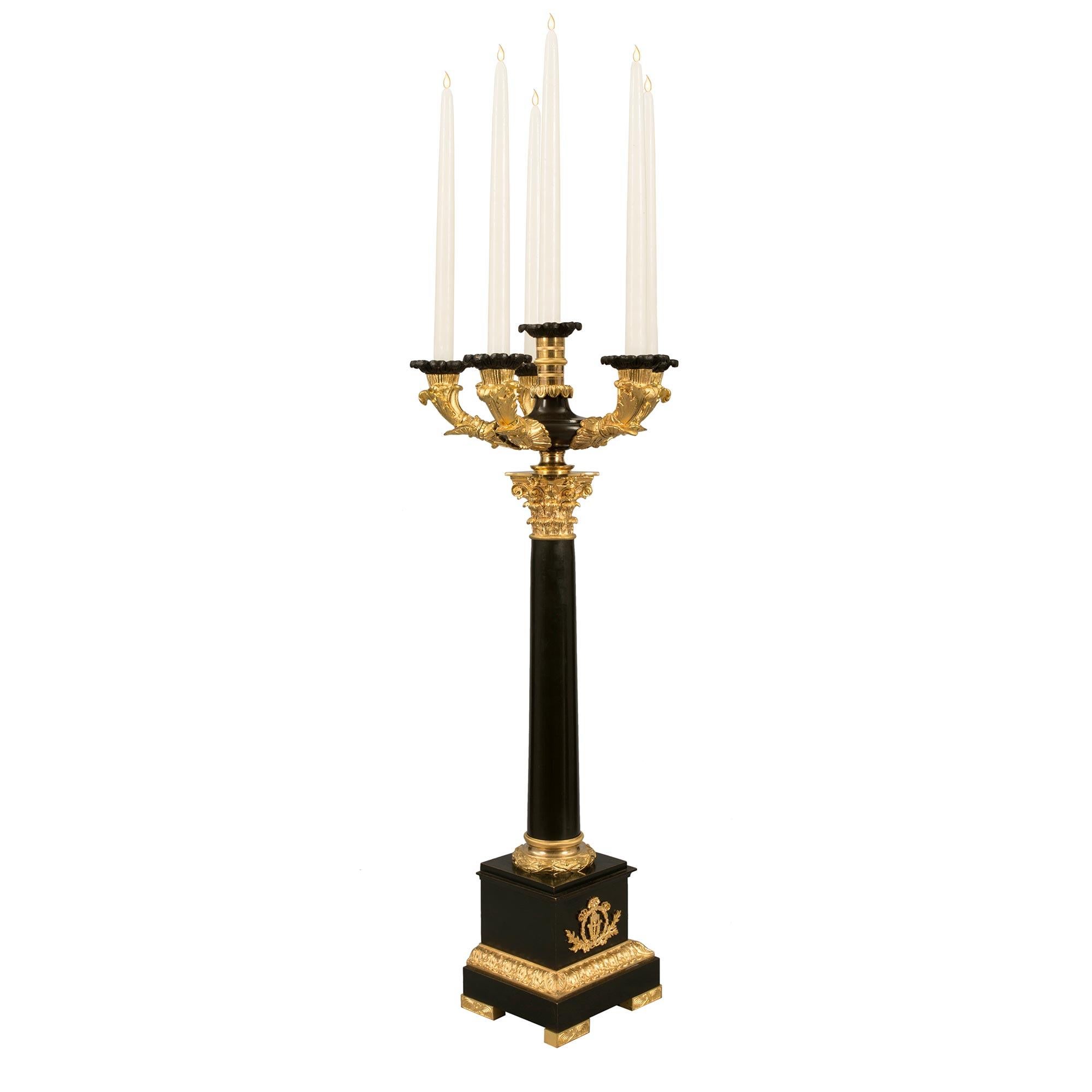 Pair of French Mid-19th Century Empire St. Patinated Bronze & Ormolu Candelabra In Good Condition In West Palm Beach, FL