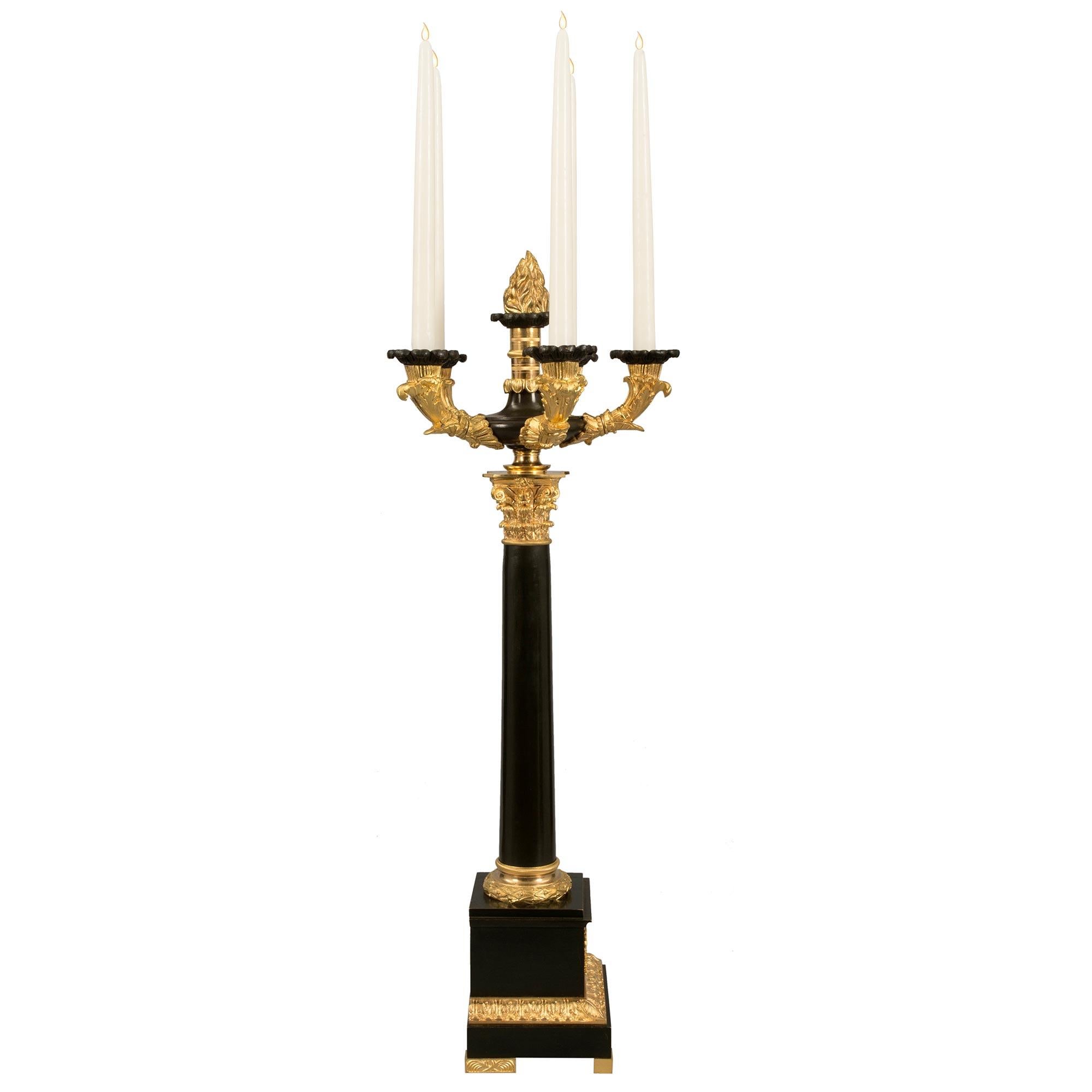 Pair of French Mid-19th Century Empire St. Patinated Bronze & Ormolu Candelabra 1