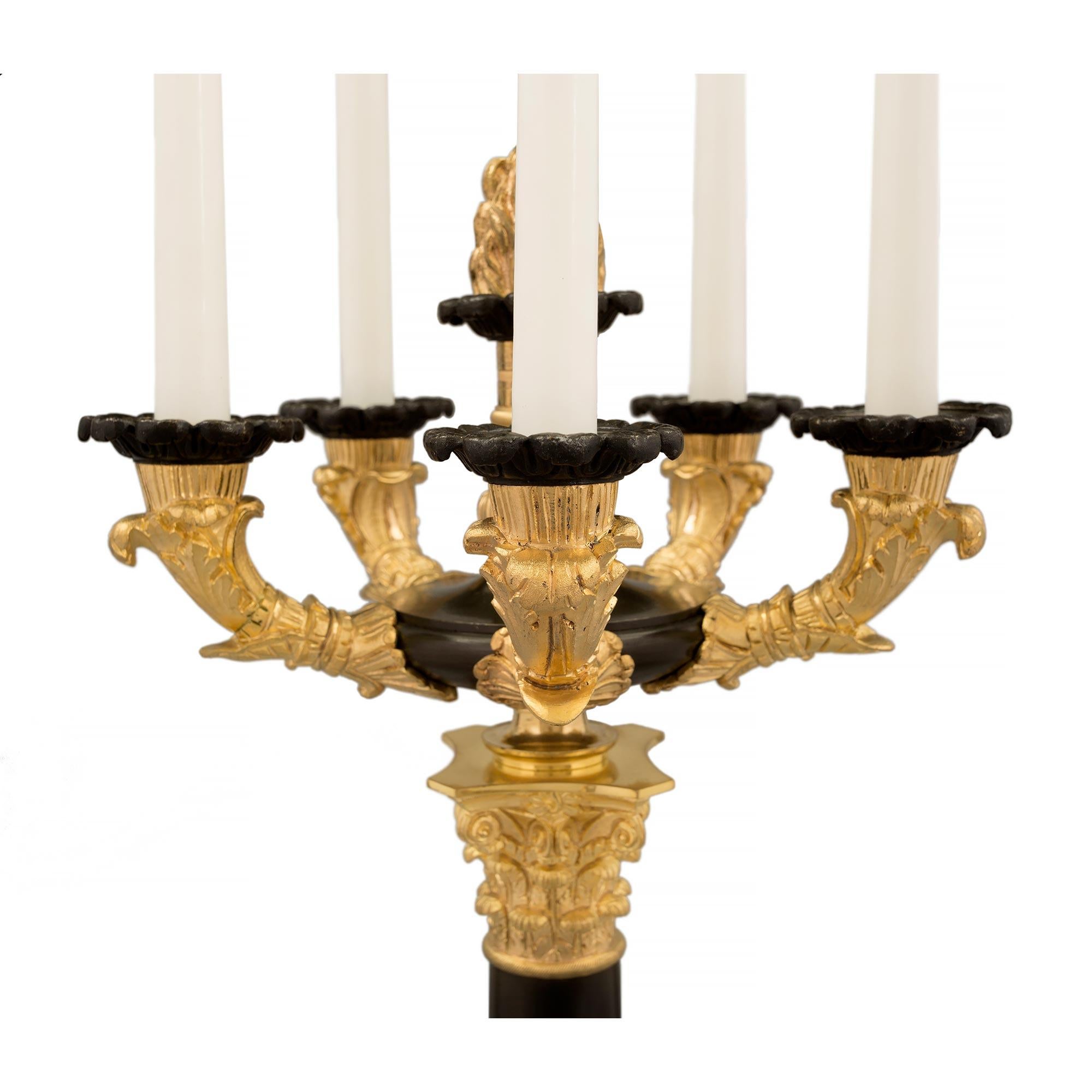 Pair of French Mid-19th Century Empire St. Patinated Bronze & Ormolu Candelabra 3