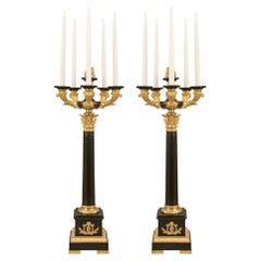 Pair of French Mid-19th Century Empire St. Patinated Bronze & Ormolu Candelabra