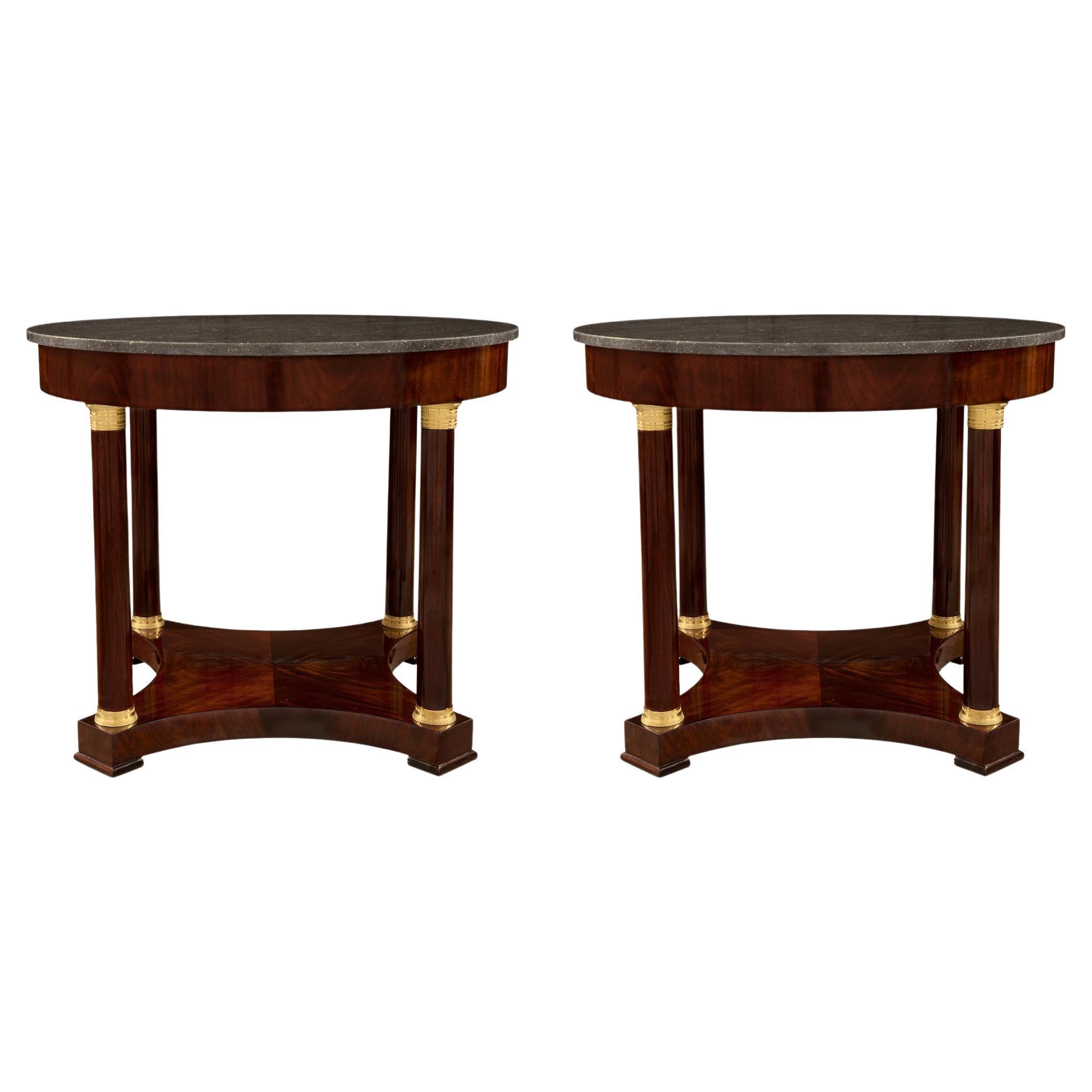 Pair of French Mid-19th Century Empire Style Ormolu and Mahogany Side Tables