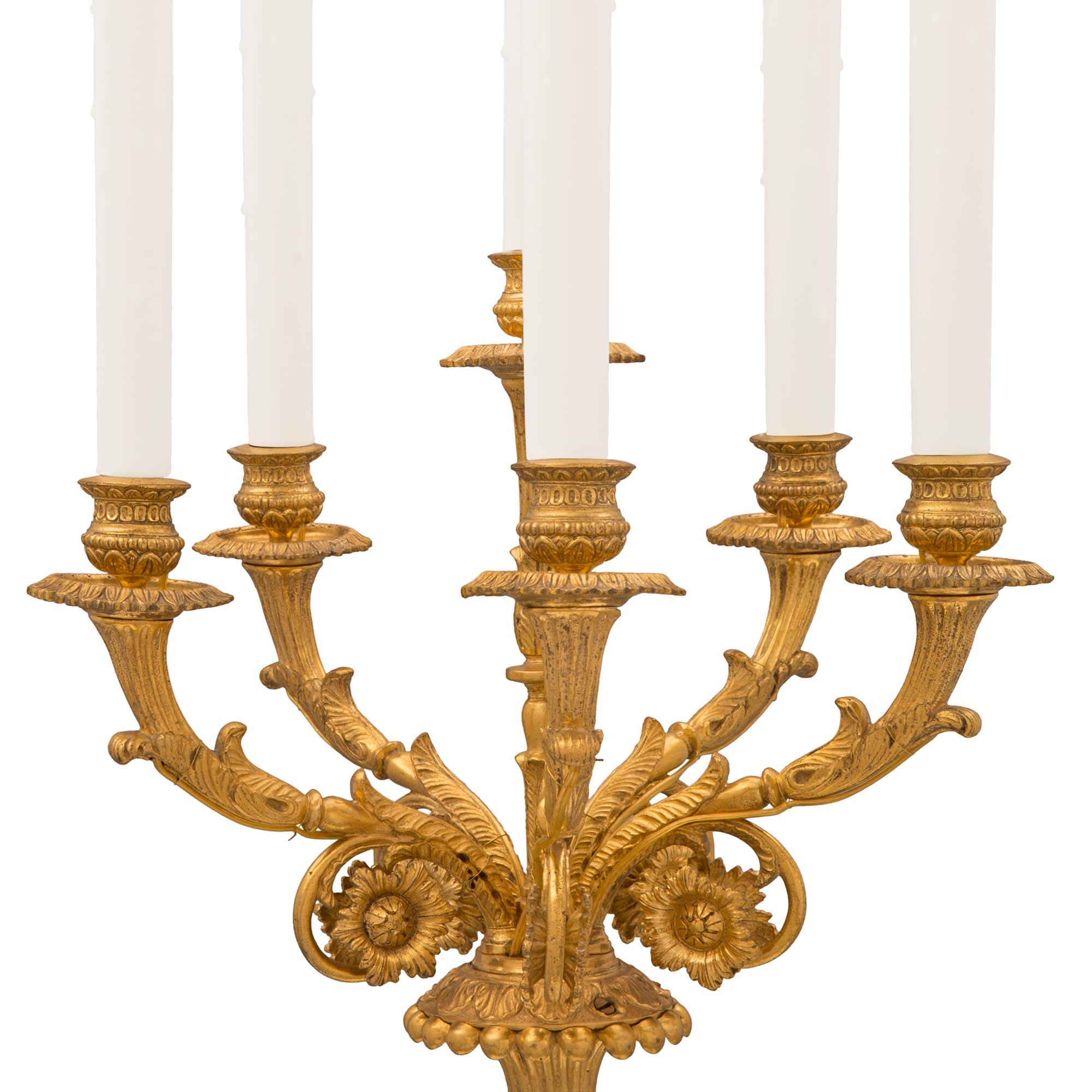 Pair of French Mid-19th Century Empire Style Ormolu Candelabras In Good Condition For Sale In West Palm Beach, FL