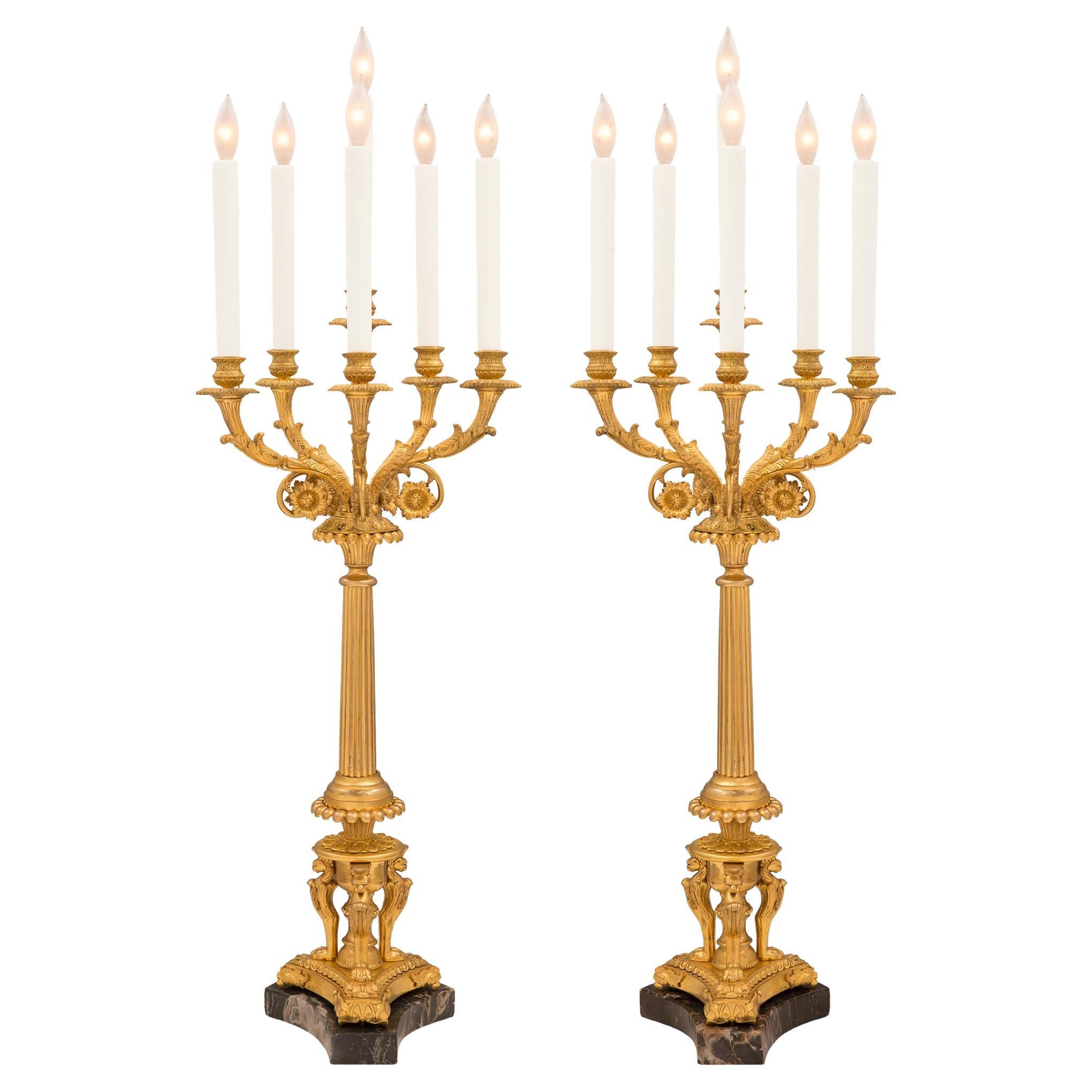 Pair of French Mid-19th Century Empire Style Ormolu Candelabras For Sale