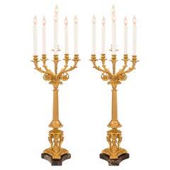 Pair of French Mid-19th Century Empire Style Ormolu Candelabras