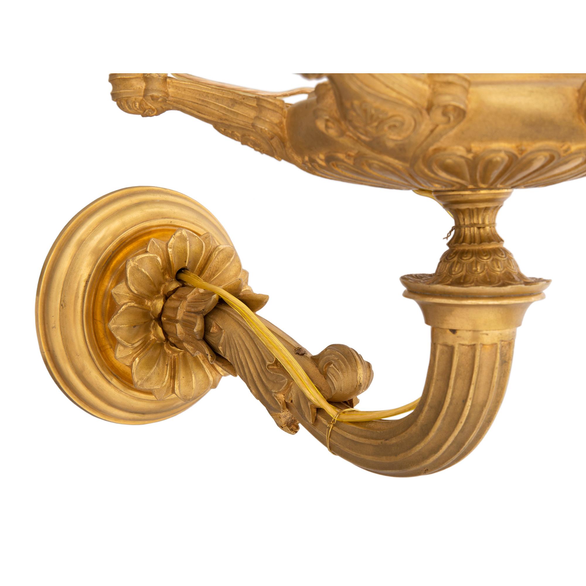 Pair of French Mid-19th Century Empire Style Six-Arm Ormolu Sconces For Sale 3
