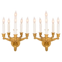 Pair of French Mid-19th Century Empire Style Six-Arm Ormolu Sconces