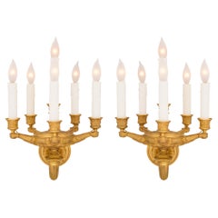 Pair of French Mid-19th Century Empire Style Six-Arm Ormolu Sconces