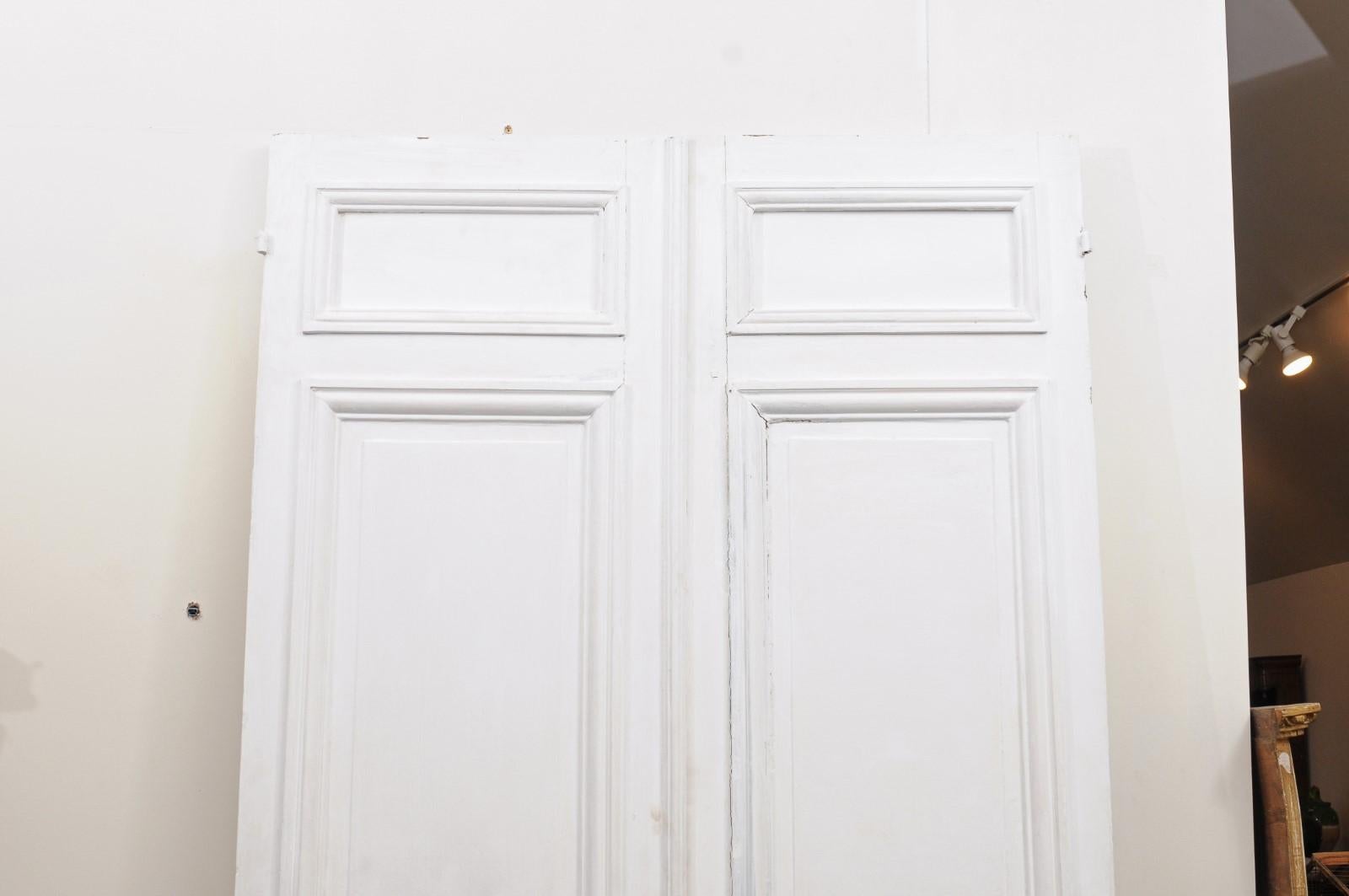 Pair of French Mid-19th Century Haussmann Painted Doors with Molded Panels 3