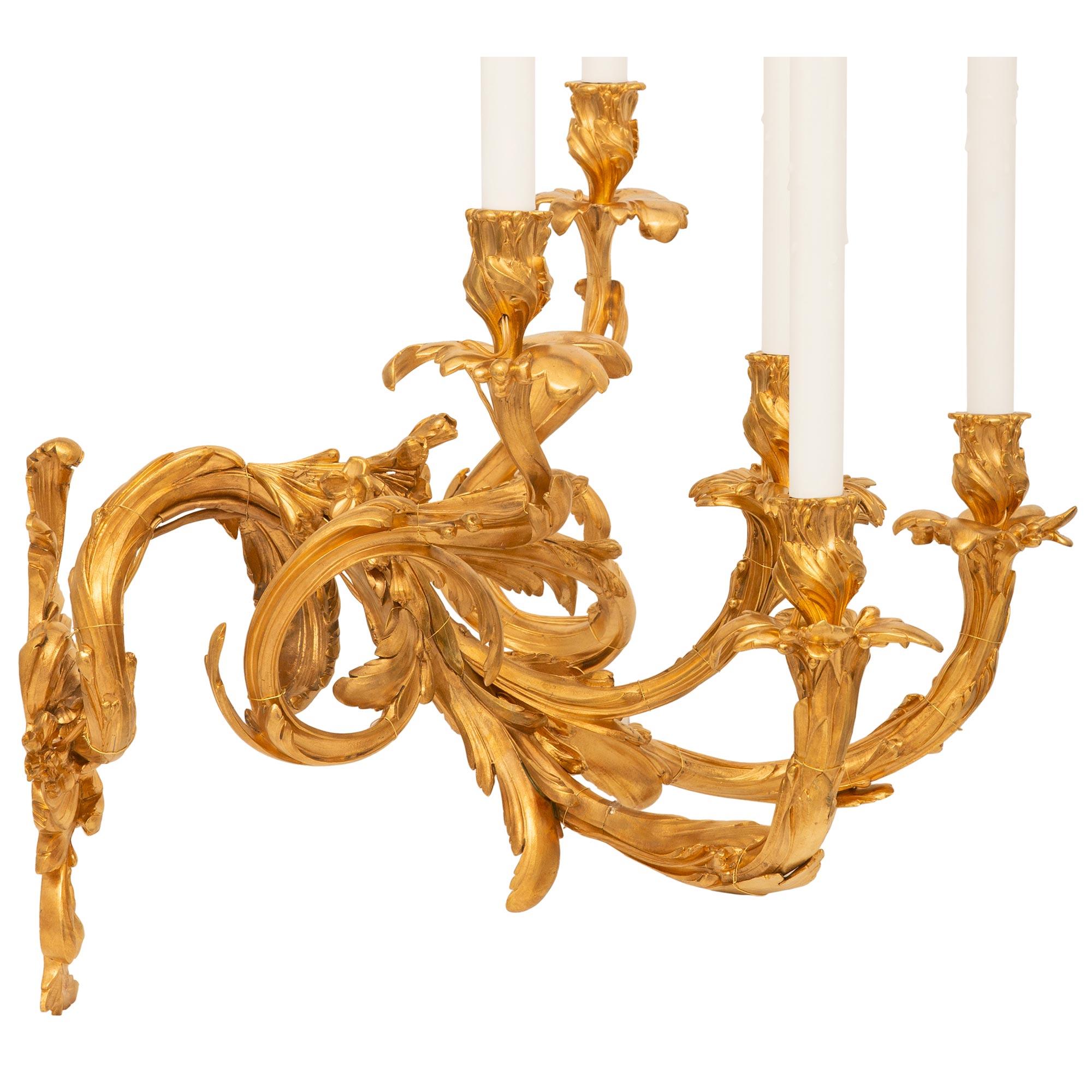 Pair Of French Mid 19th Century Louis XV St. Ormolu Sconces For Sale 1