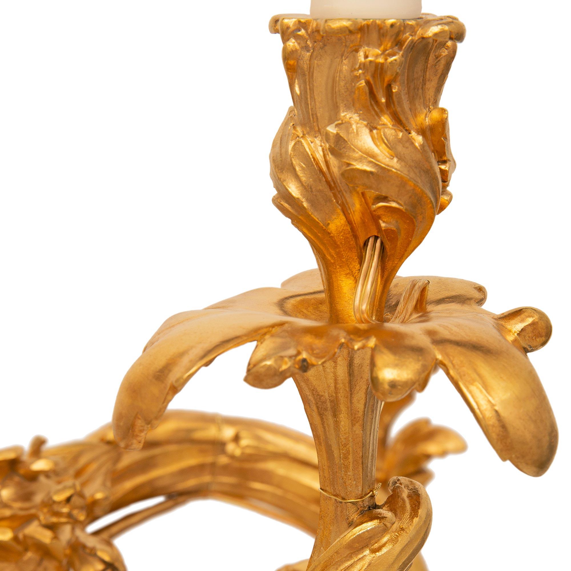 Pair Of French Mid 19th Century Louis XV St. Ormolu Sconces For Sale 3